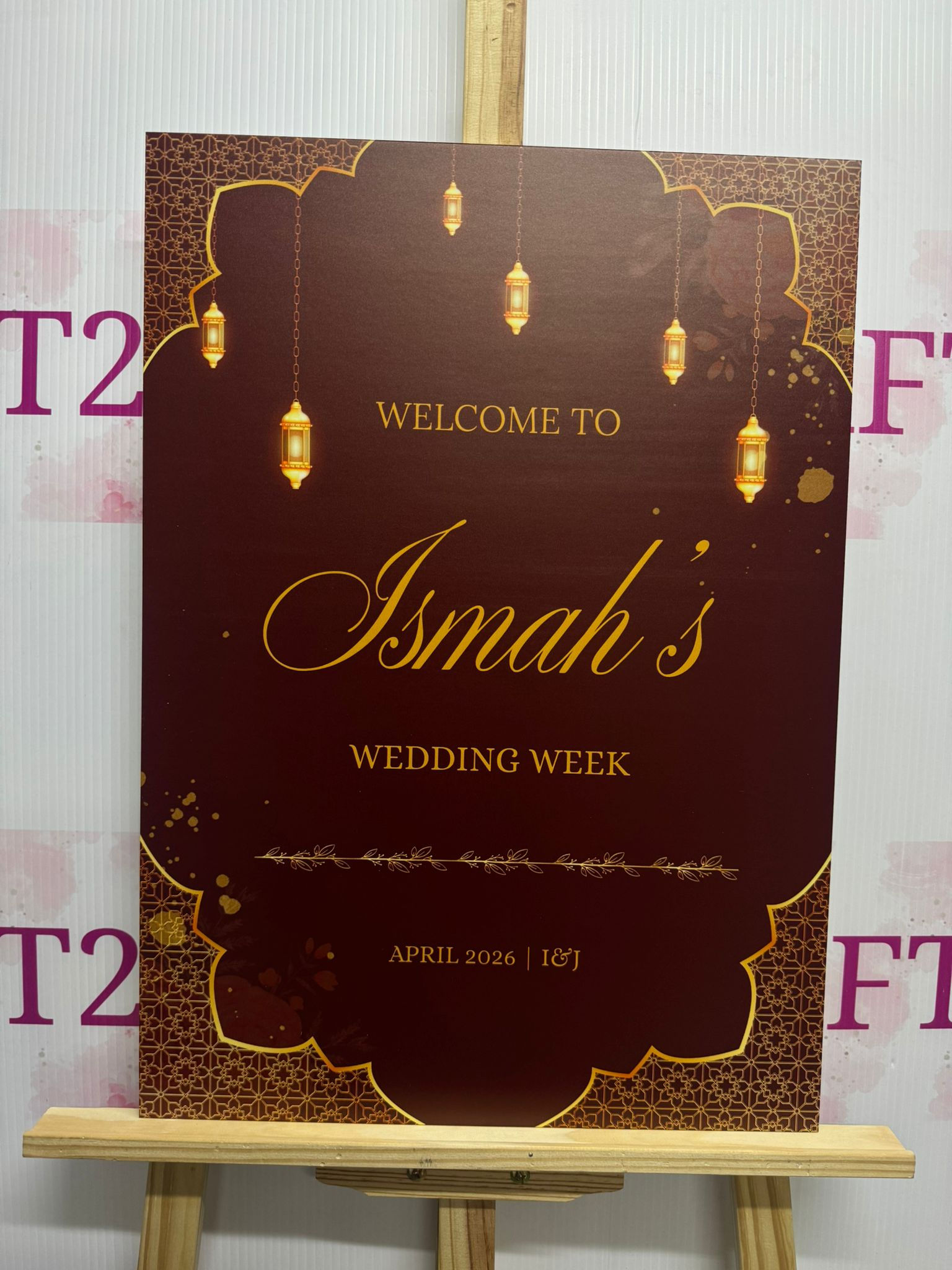 Elegant Burgundy And Gold Wedding Week Welcome Board