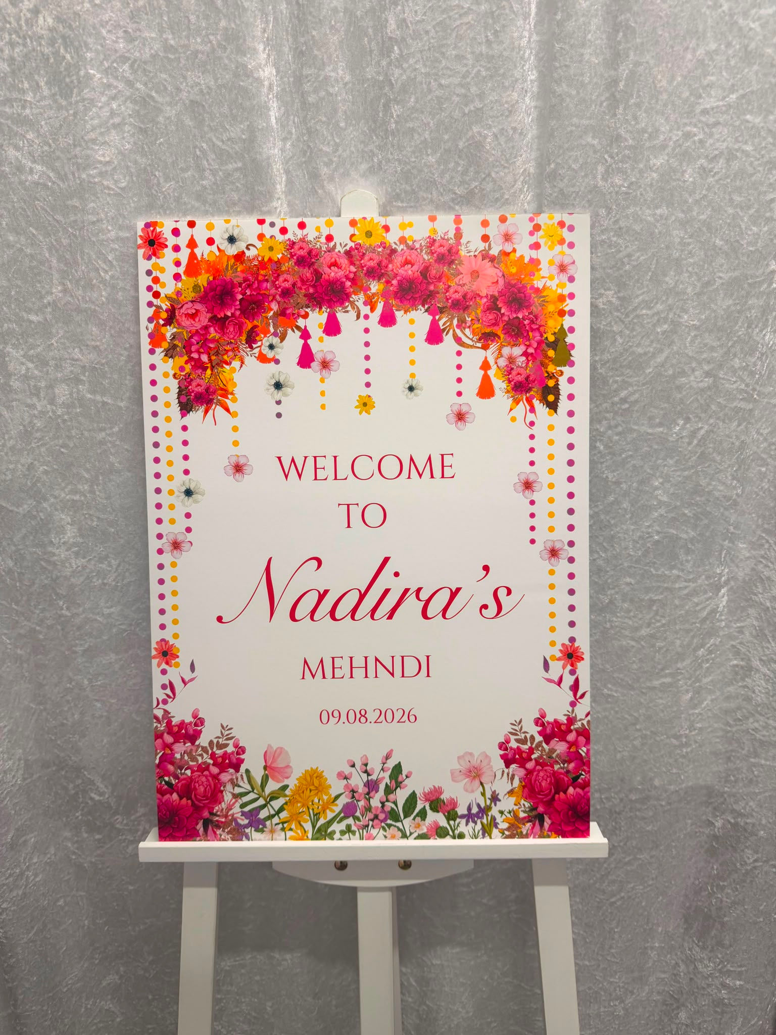 Pink Floral Theme Mehndi Welcome Board