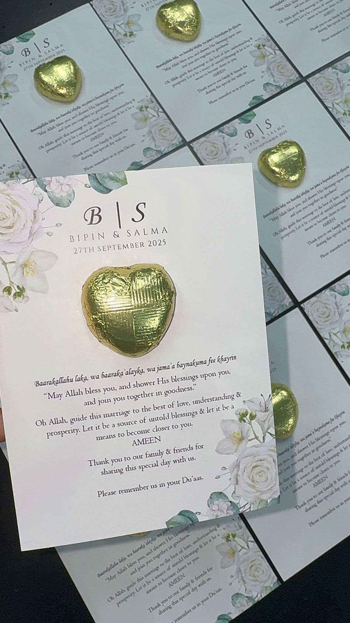 White Rose Floral Theme With Gold Chocolate Favours