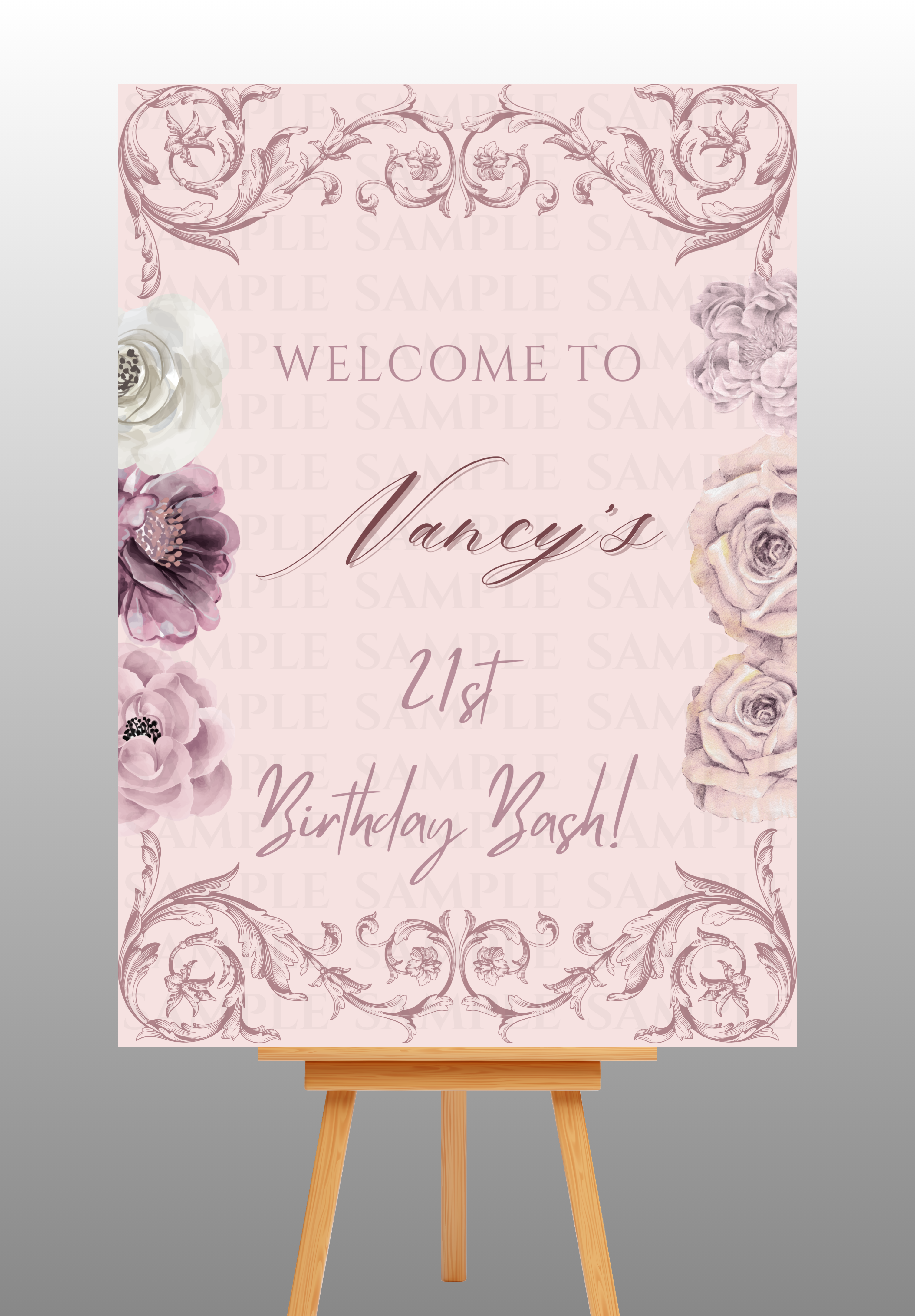 Elegant Tea Rose Vintage Birthday Welcome Board