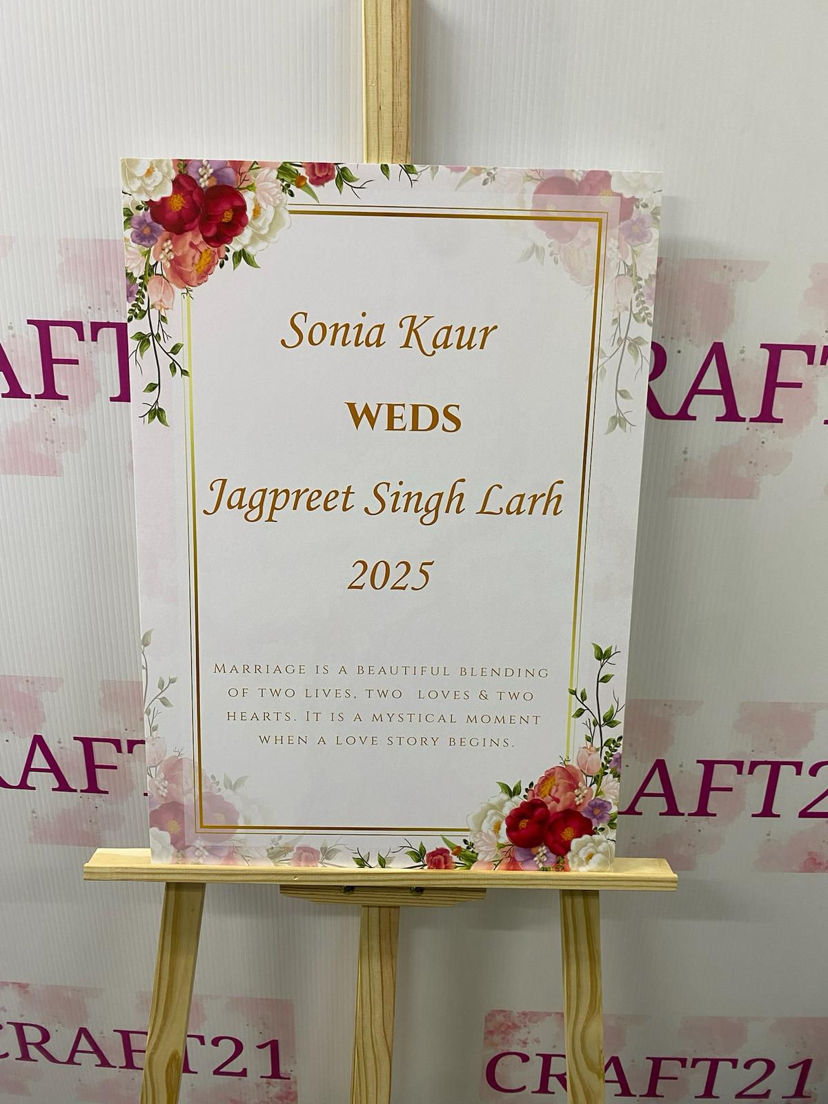 Elegant White and Red Wedding Welcome Board