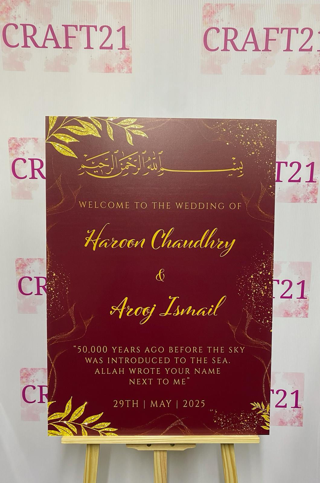 Red And Gold Wedding Welcome Board