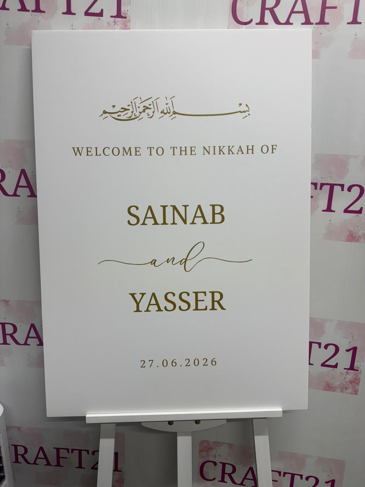 White and Gold Nikkah Welcome Board