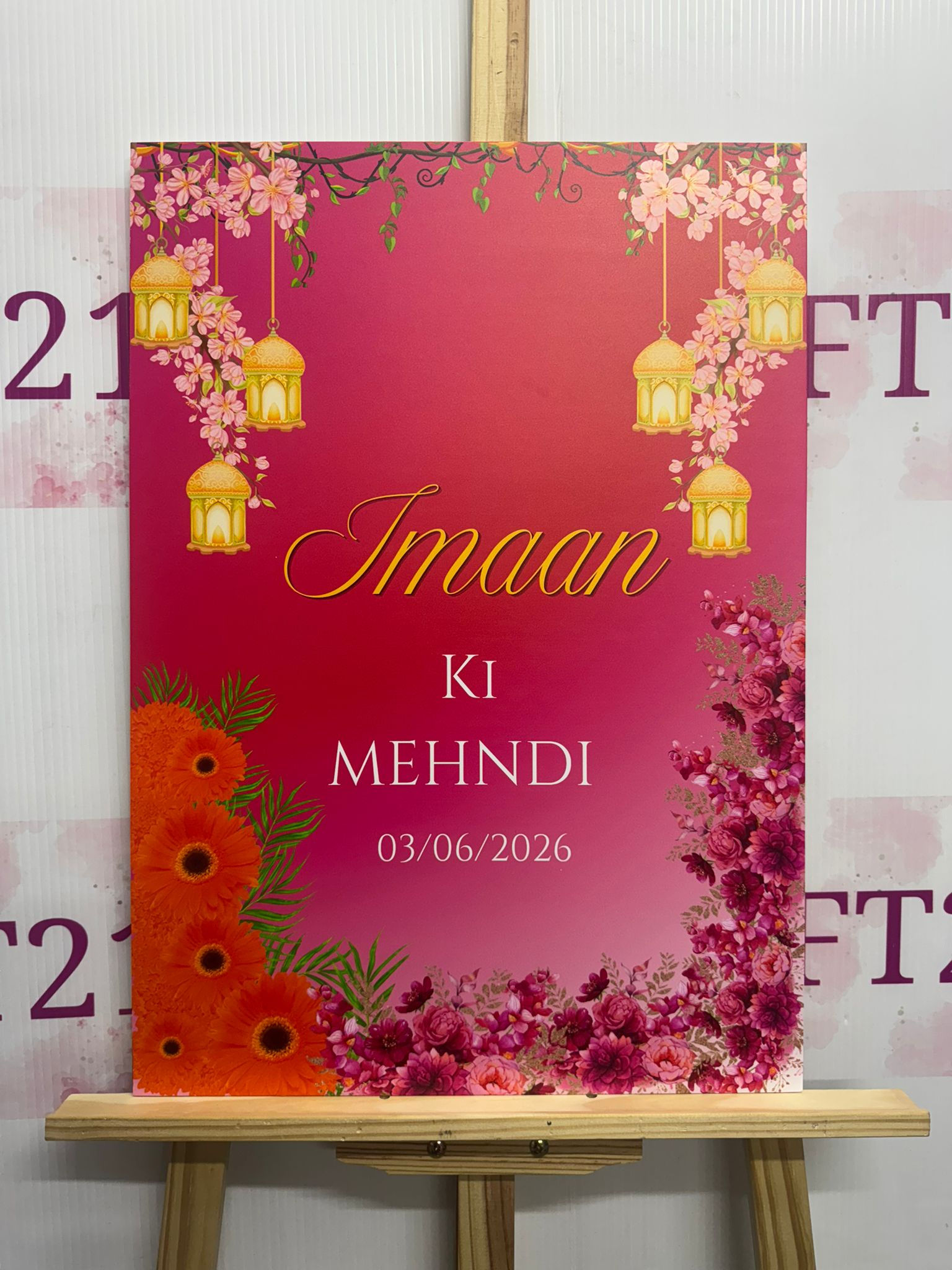 Gradient Pink Floral Mehndi Welcome Board