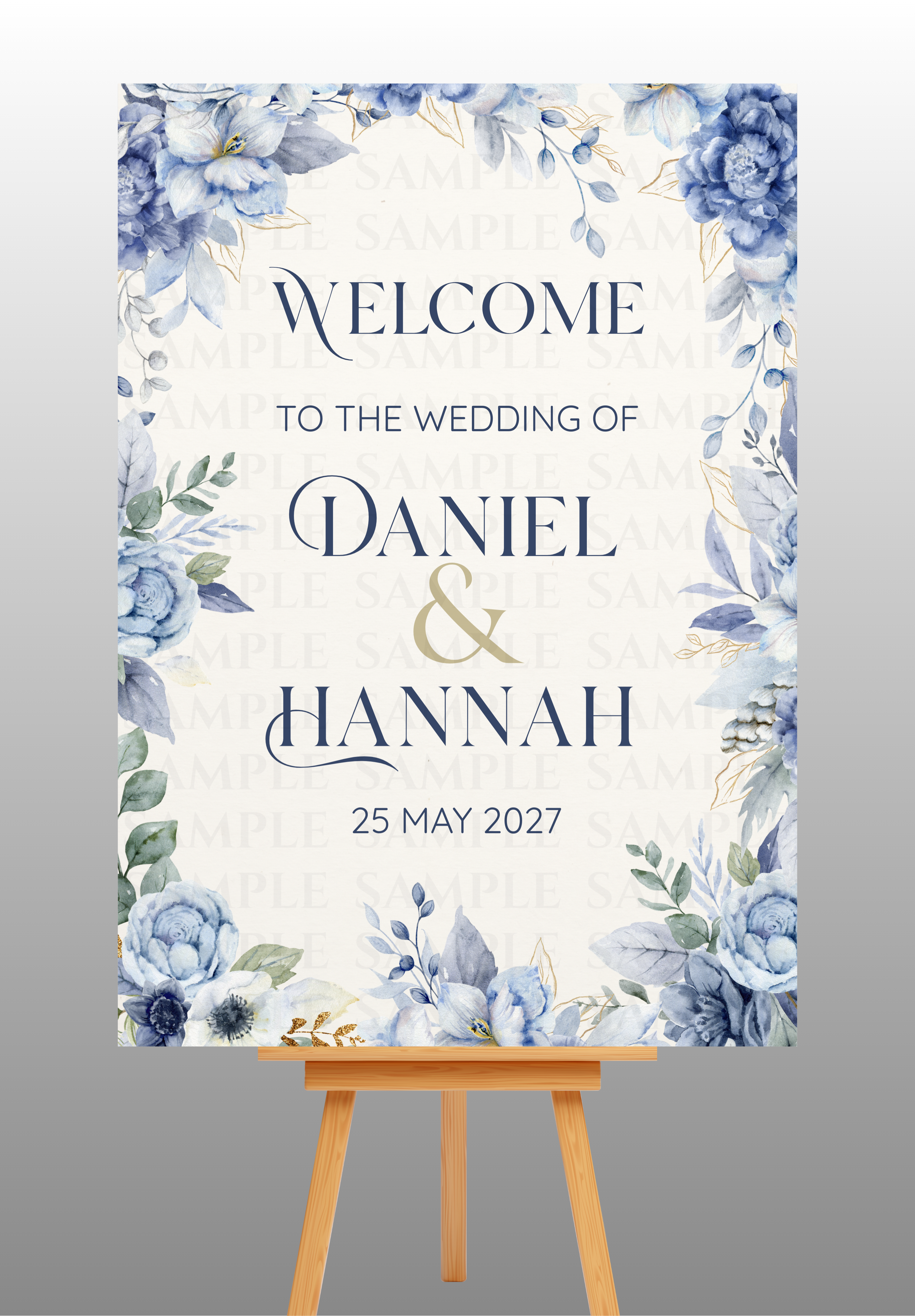 Blue Floral Wedding Welcome Board