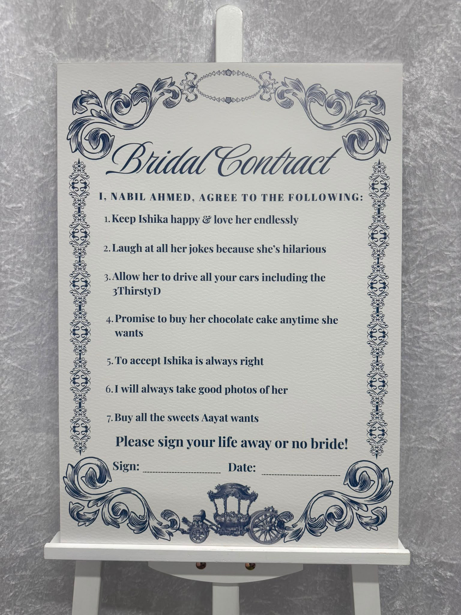 Blue Frame Wedding/Bridal Contract Board