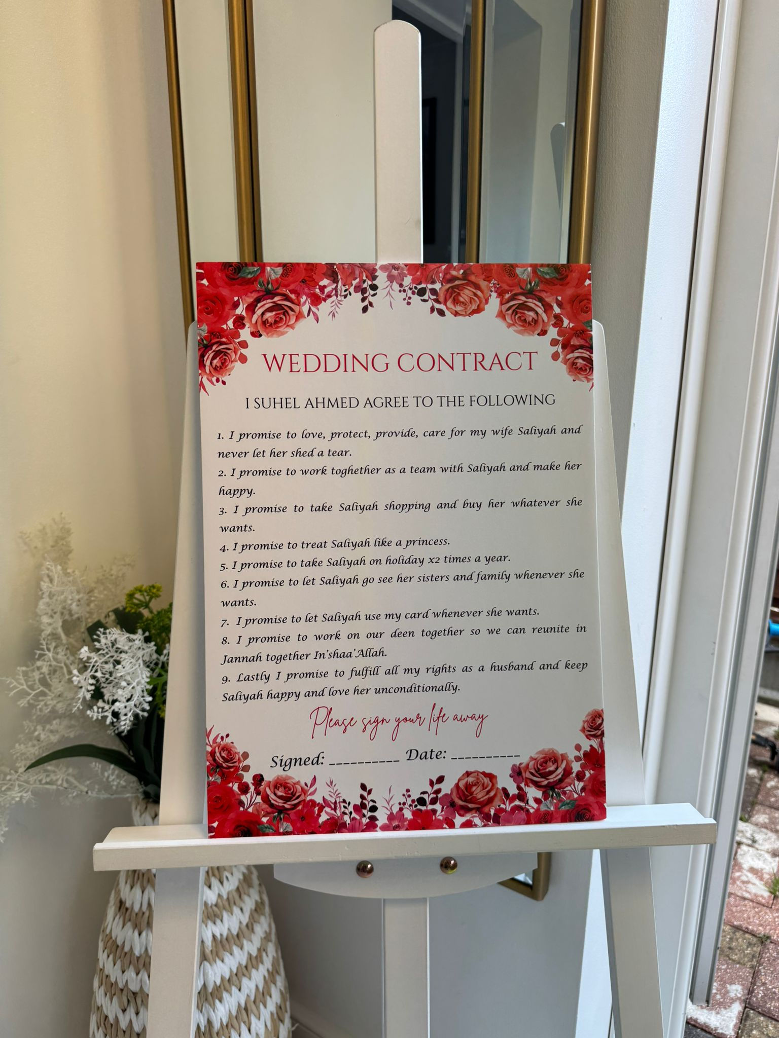 Red Flower Wedding Contract Board
