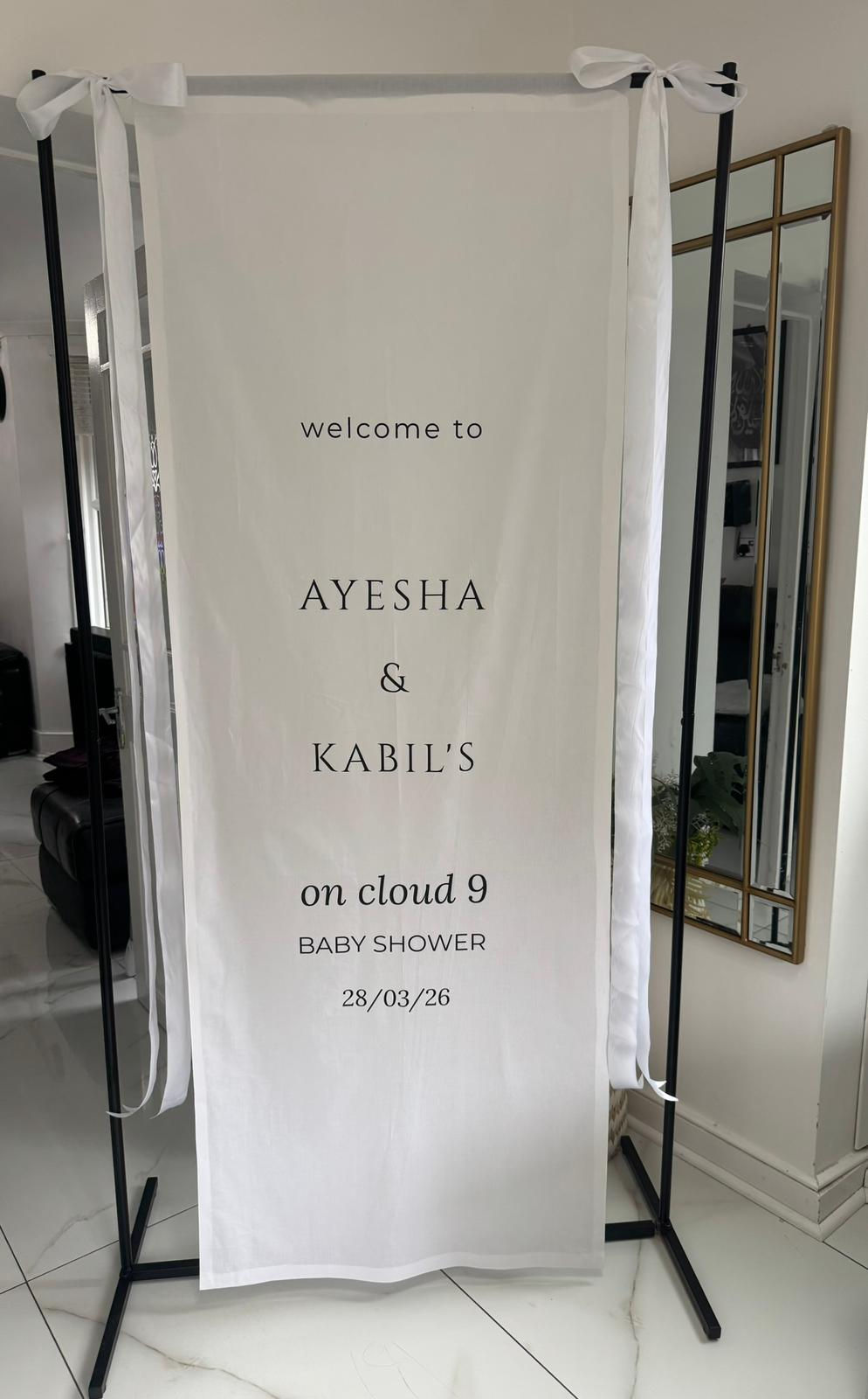 2 Meter White Fabric Banner With White Ribbon