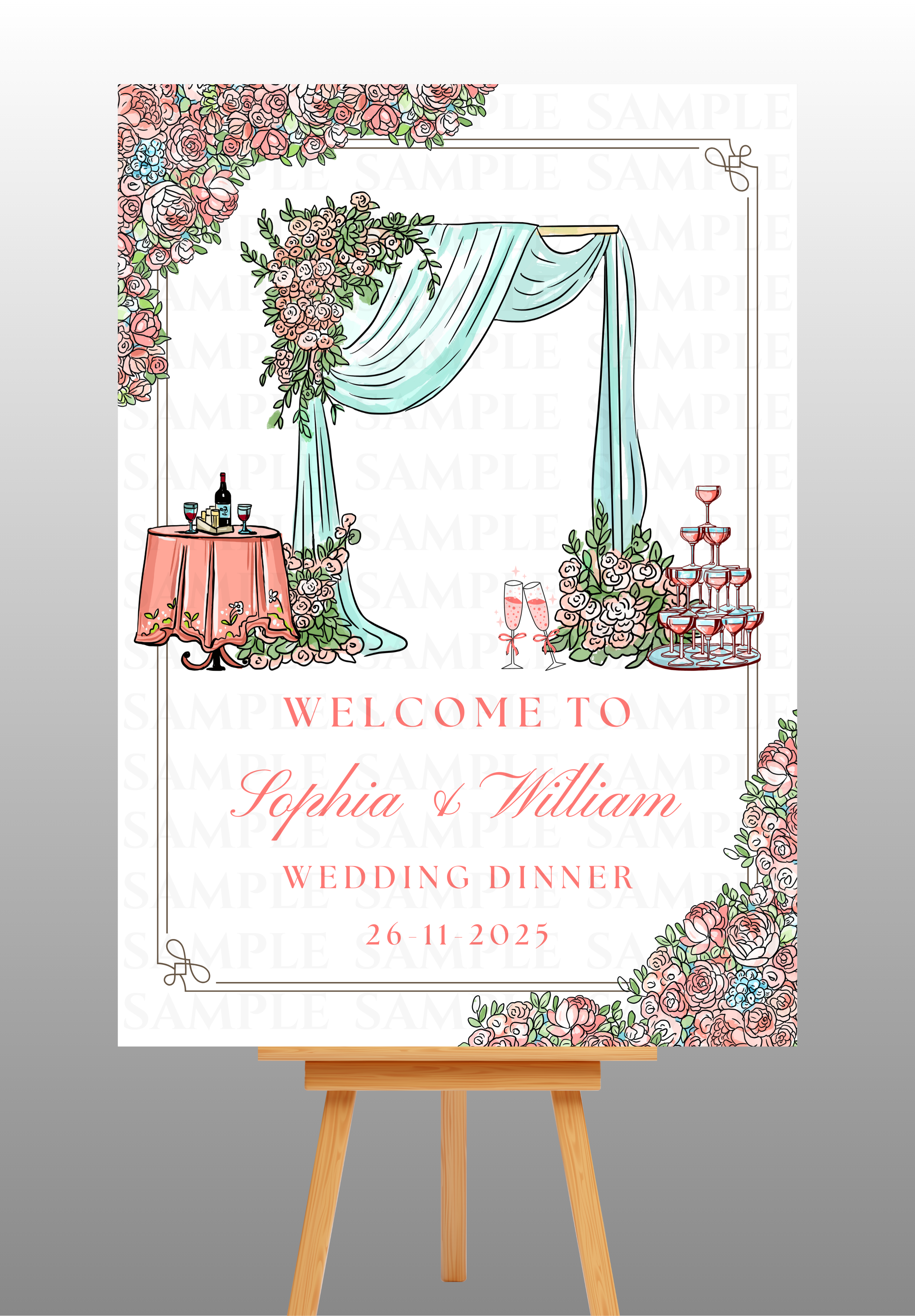 Multifloral Wedding Dinner Welcome Board