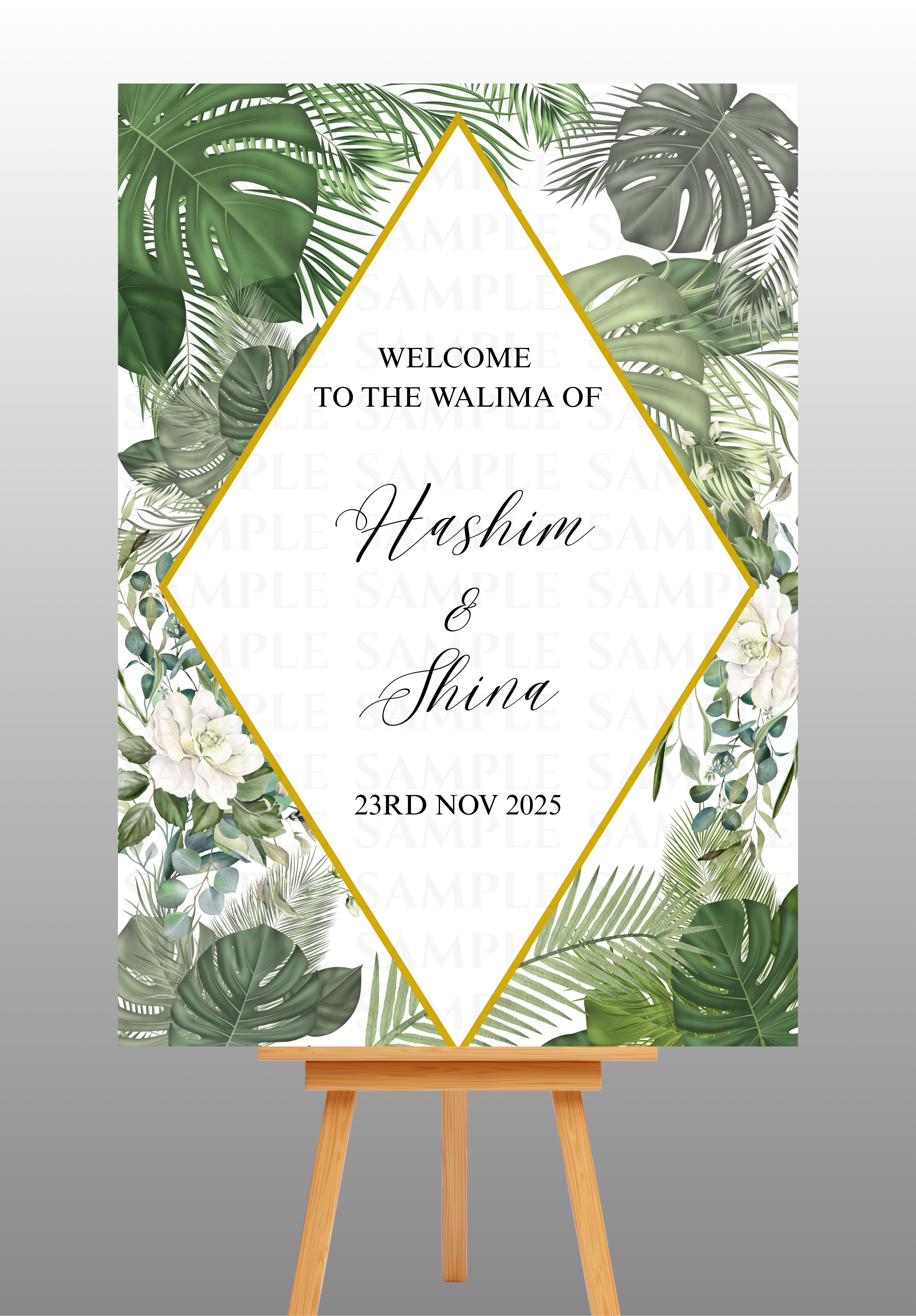 Green Leaves Theme Walima Welcome Board