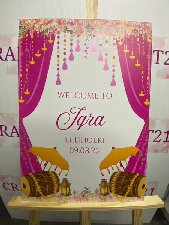 Dark Pink with Light Pink Flowers Dholki Welcome Board