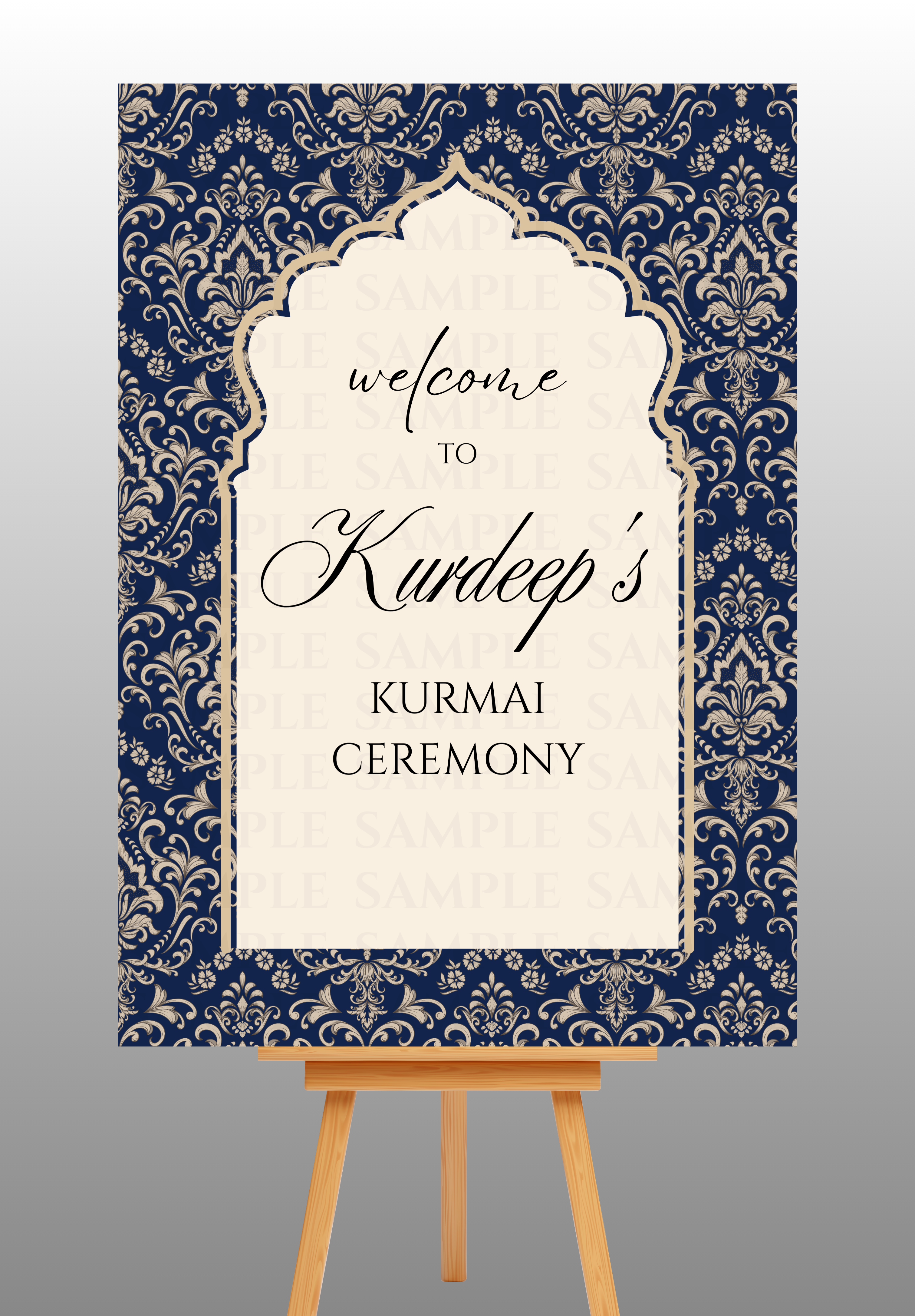 Blue Floral Pattern With Arch Engagement Welcome Board