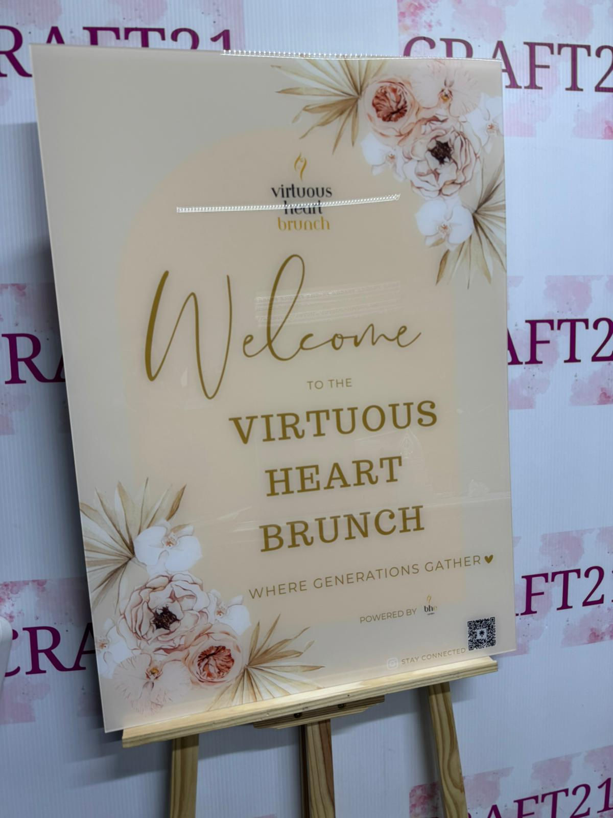 Beige Theme Floral Welcome Board