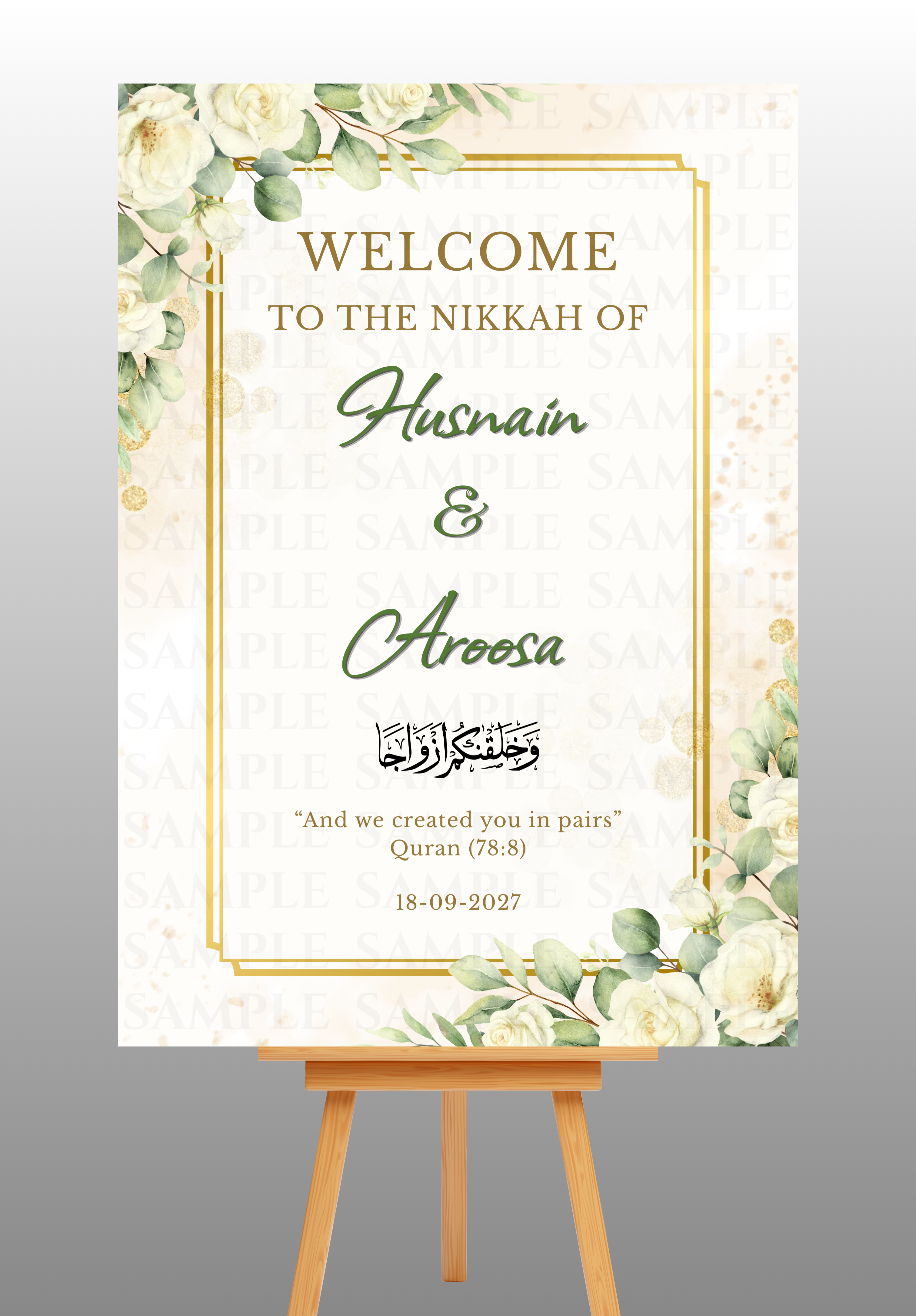 White and Gold Floral Nikkah Welcome Board
