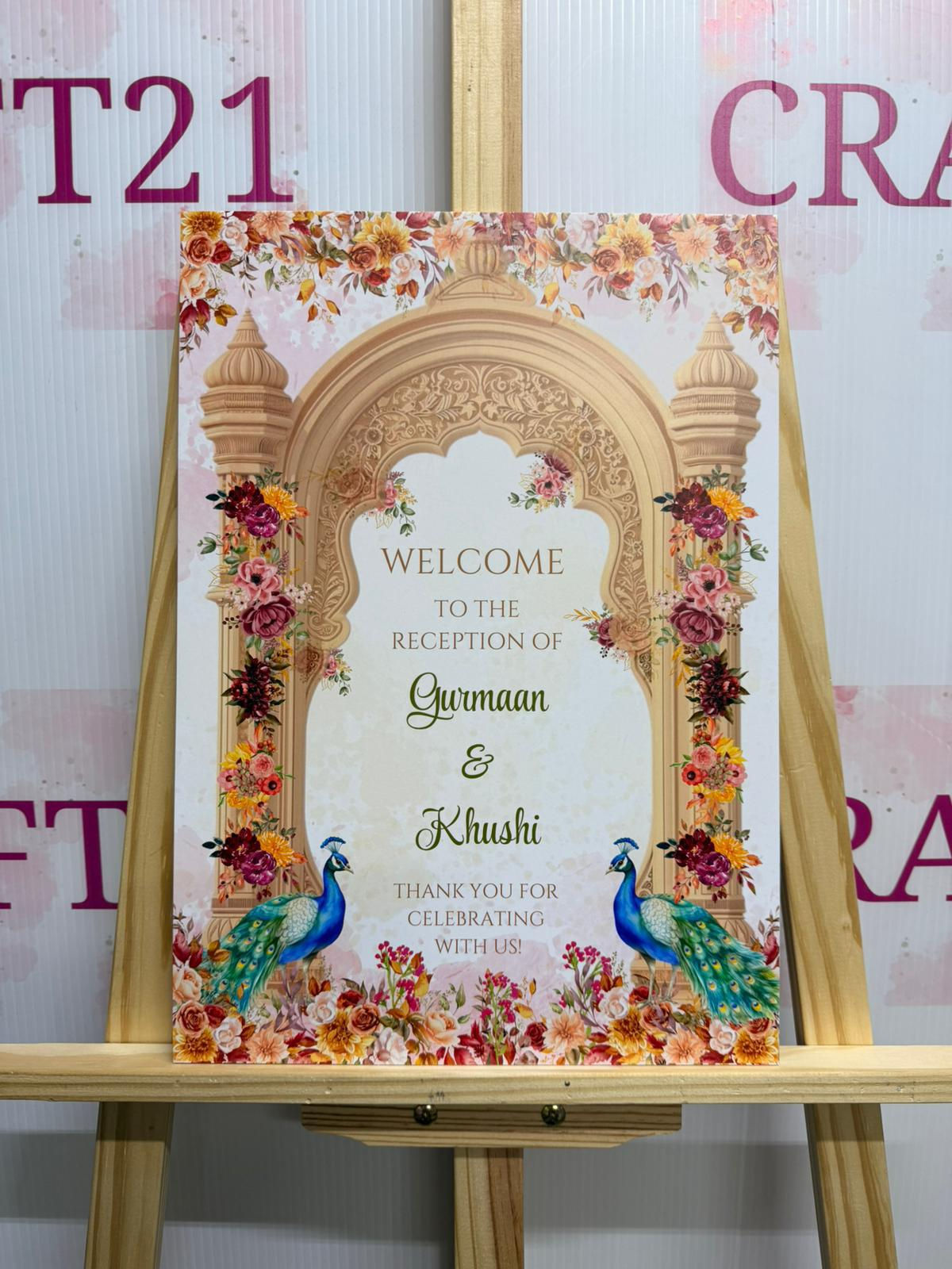 Elegant Arch Theme With Flowers Wedding Welcome Board