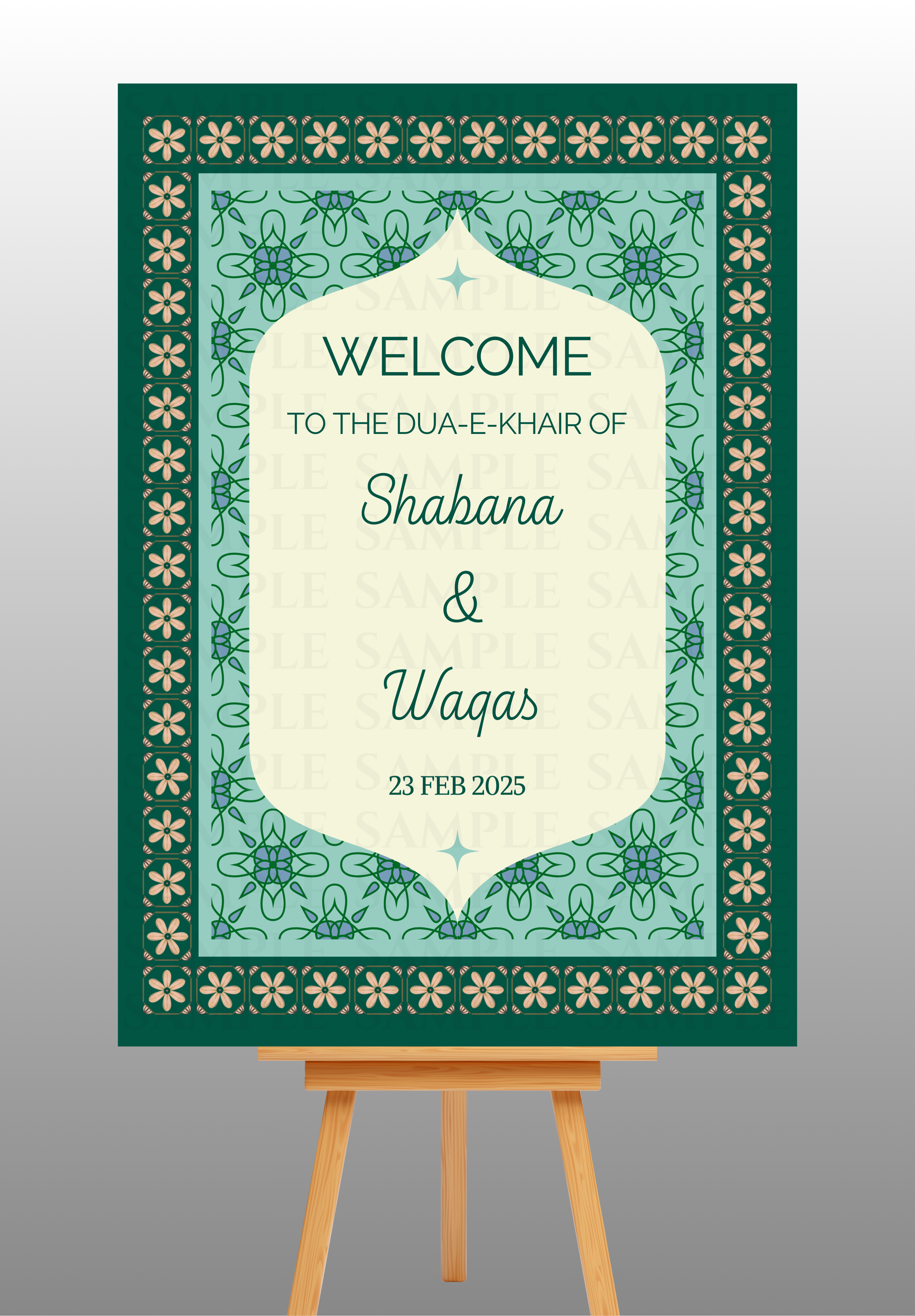 Green and Blue With Gold Pattern Dua e Khair Welcome Board