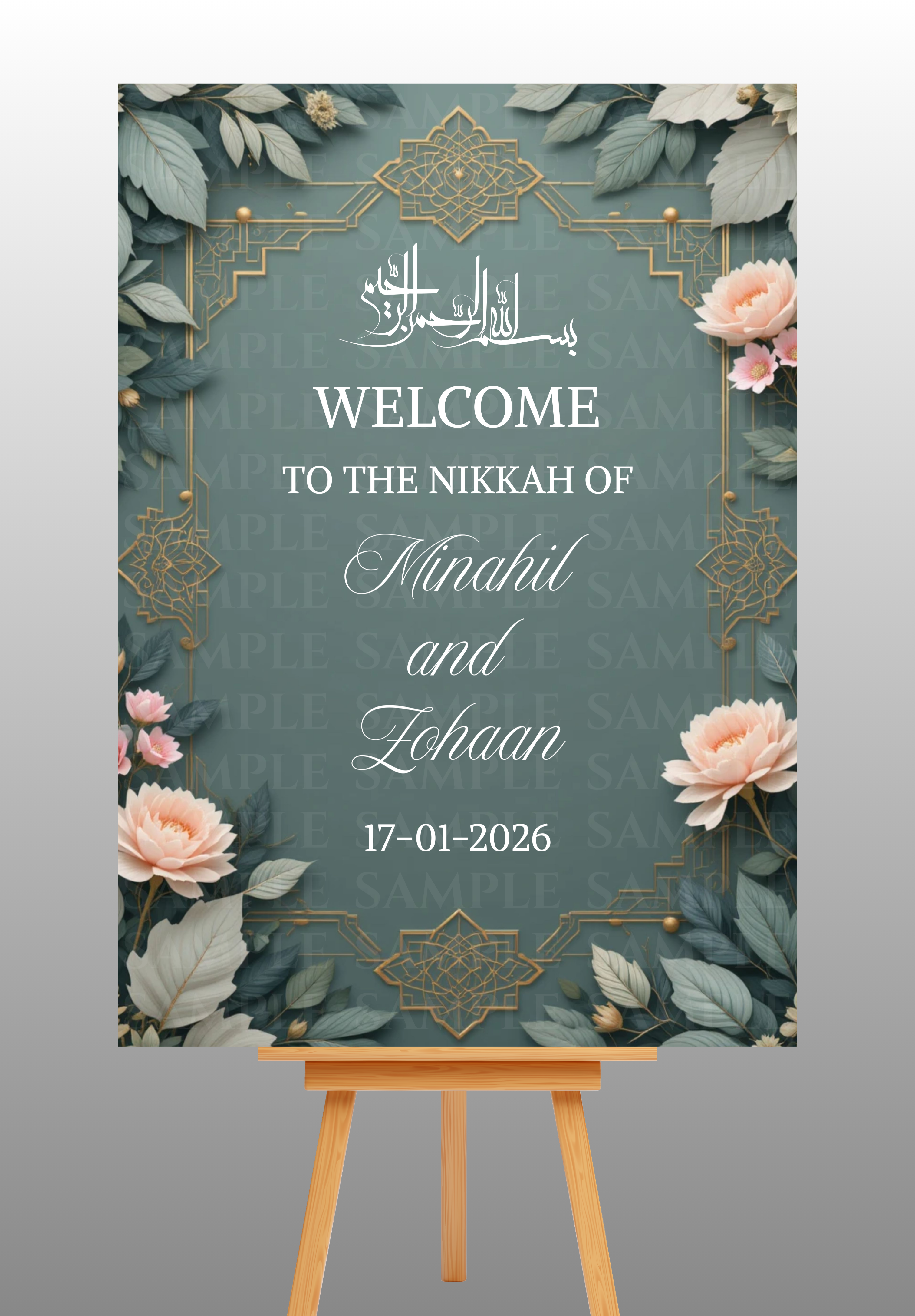 Pink and Dark Grey Frame Nikkah Welcome Board