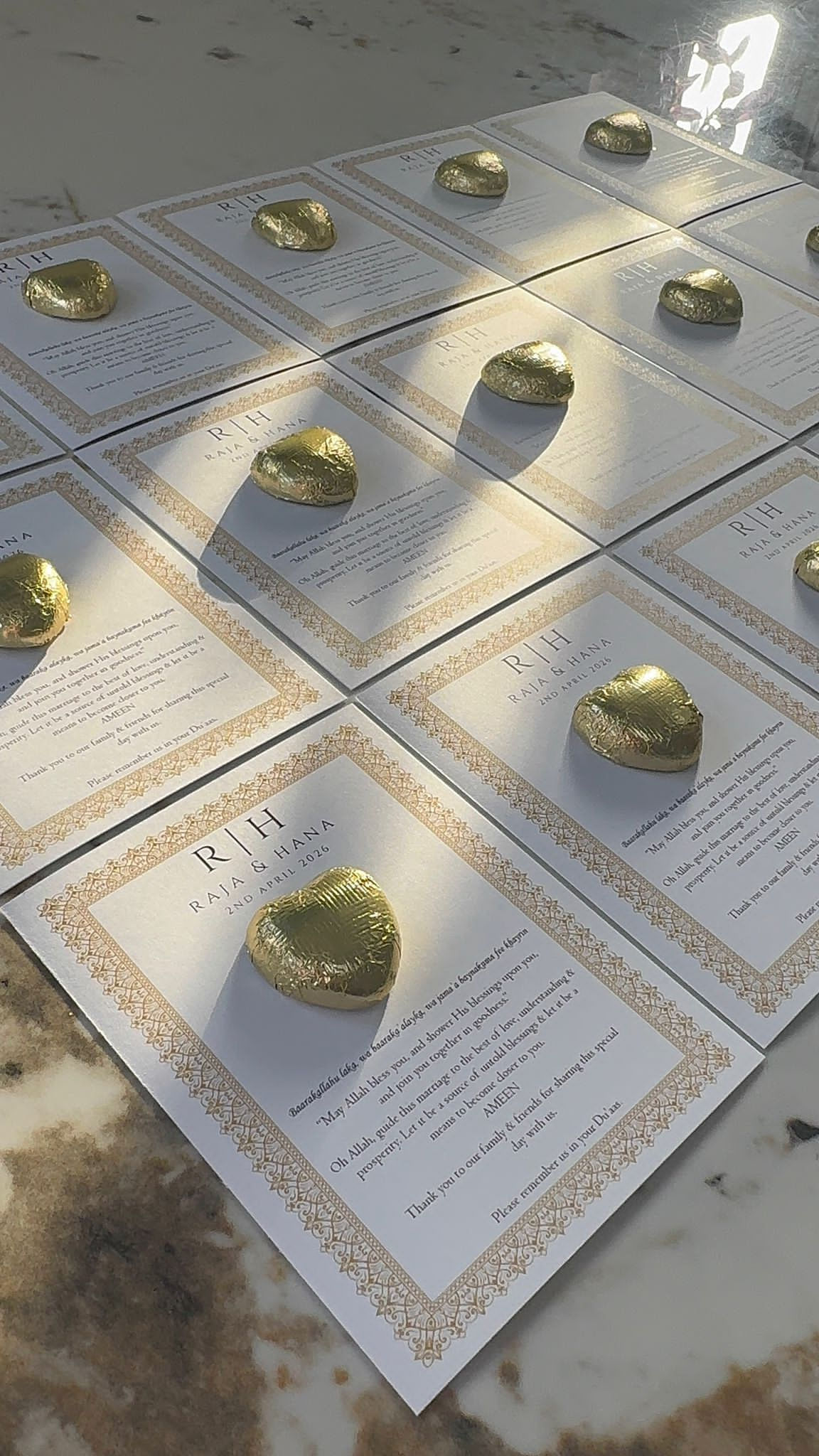 Elegant Gold Border With Gold Heart Chocolate Favours
