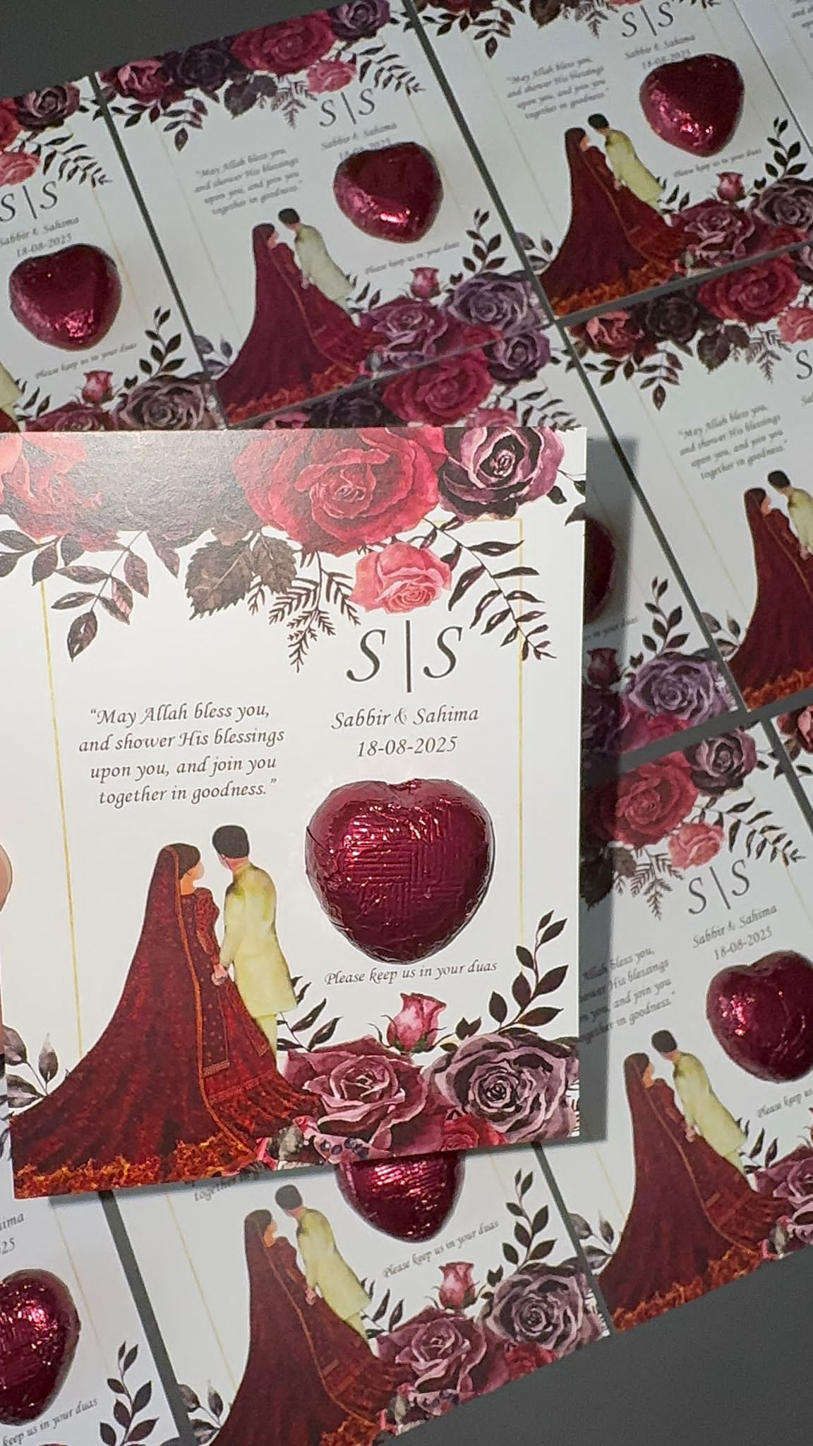 Maroon Floral Design With Red Chocolate Favours