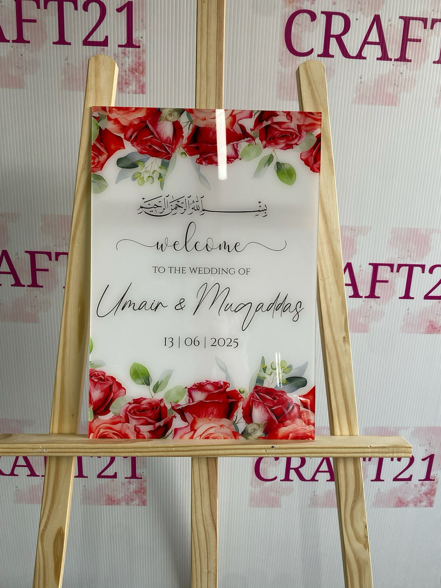 Red Rose Acrylic Wedding Welcome Board