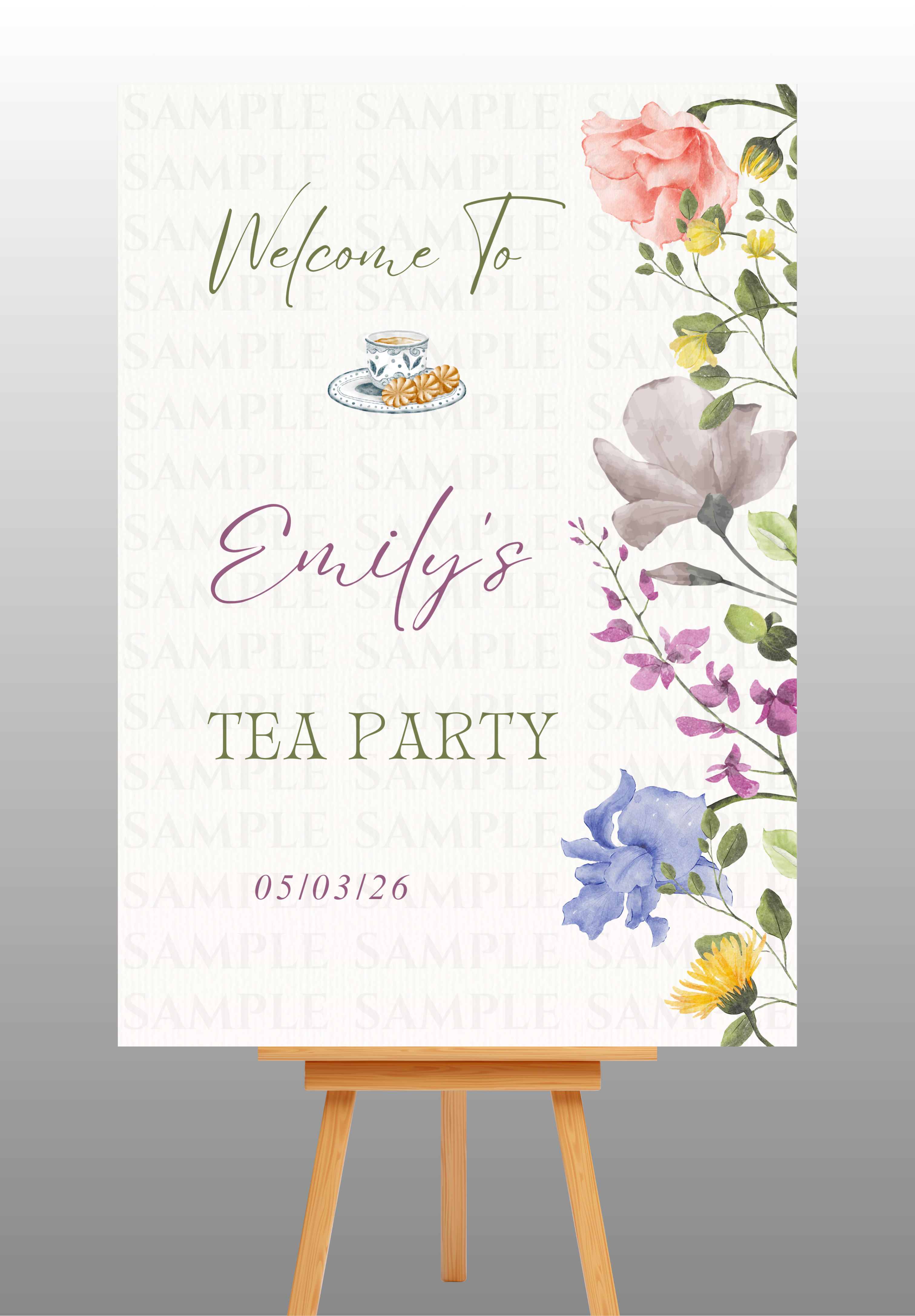 Simple Floral Tea Party Bridal Shower Welcome Board