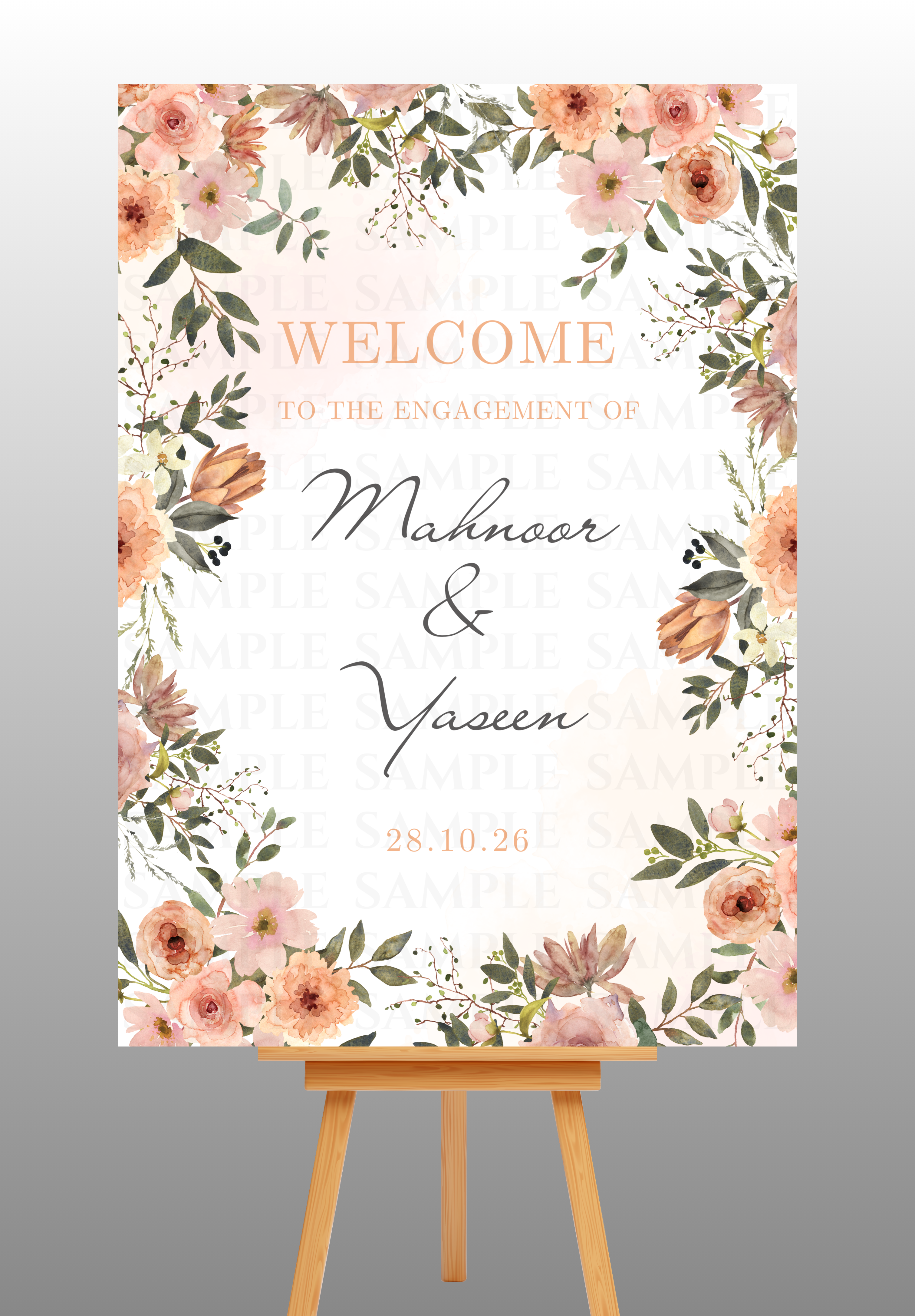 Orange and Pink Floral Engagement Welcome Board
