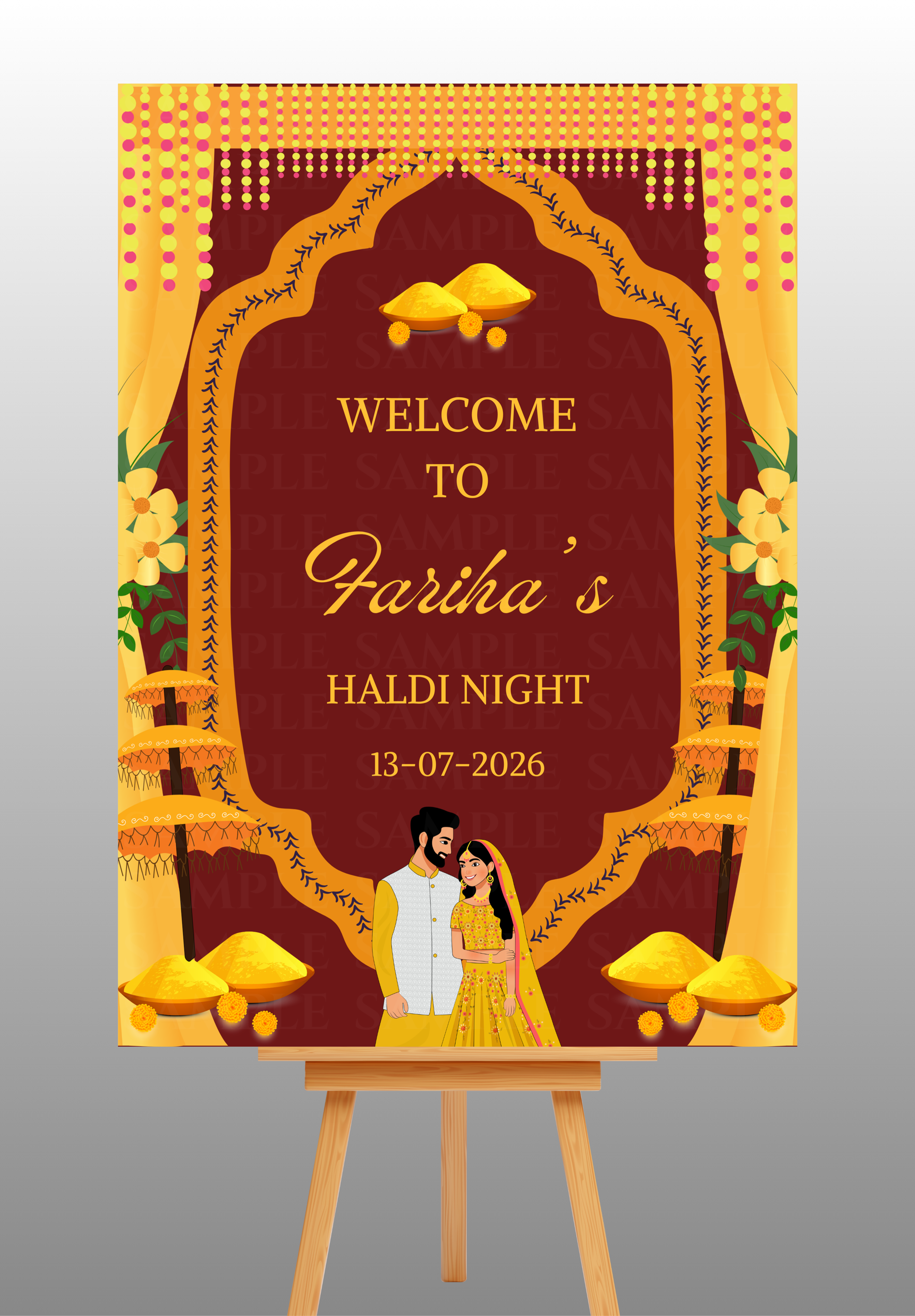 Yellow and Red Haldi Welcome Board