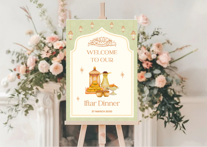 Elegant Light Green Ramdan Iftar Party Welcome Board