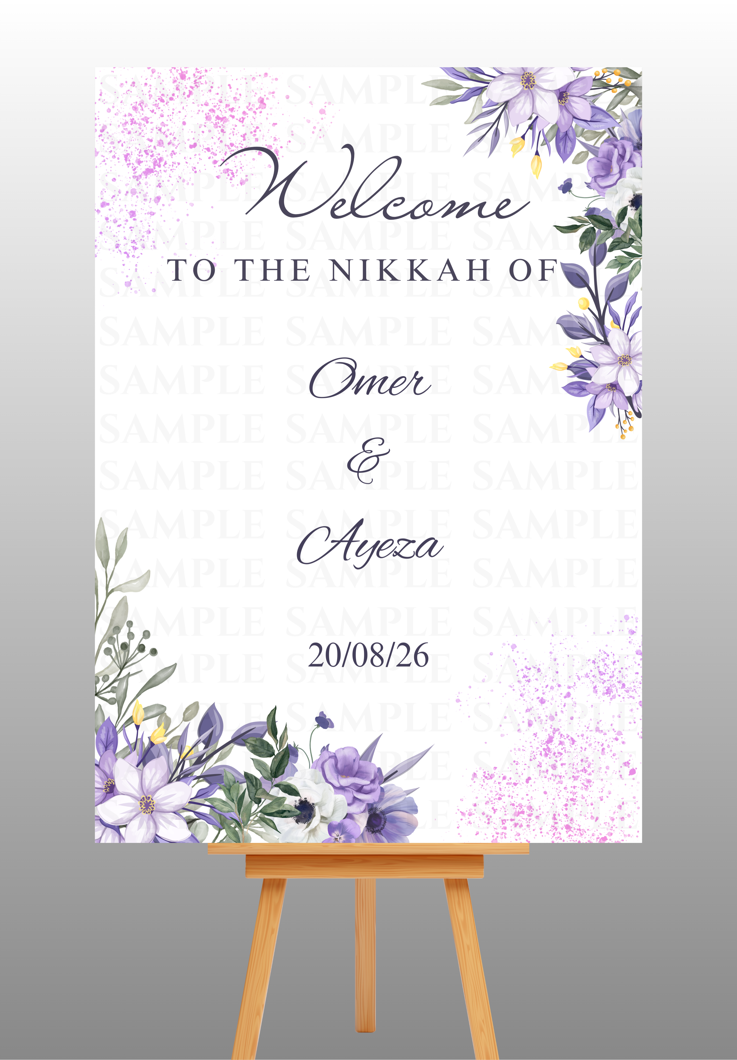 Watercolour Purple Floral Nikkah Welcome Board