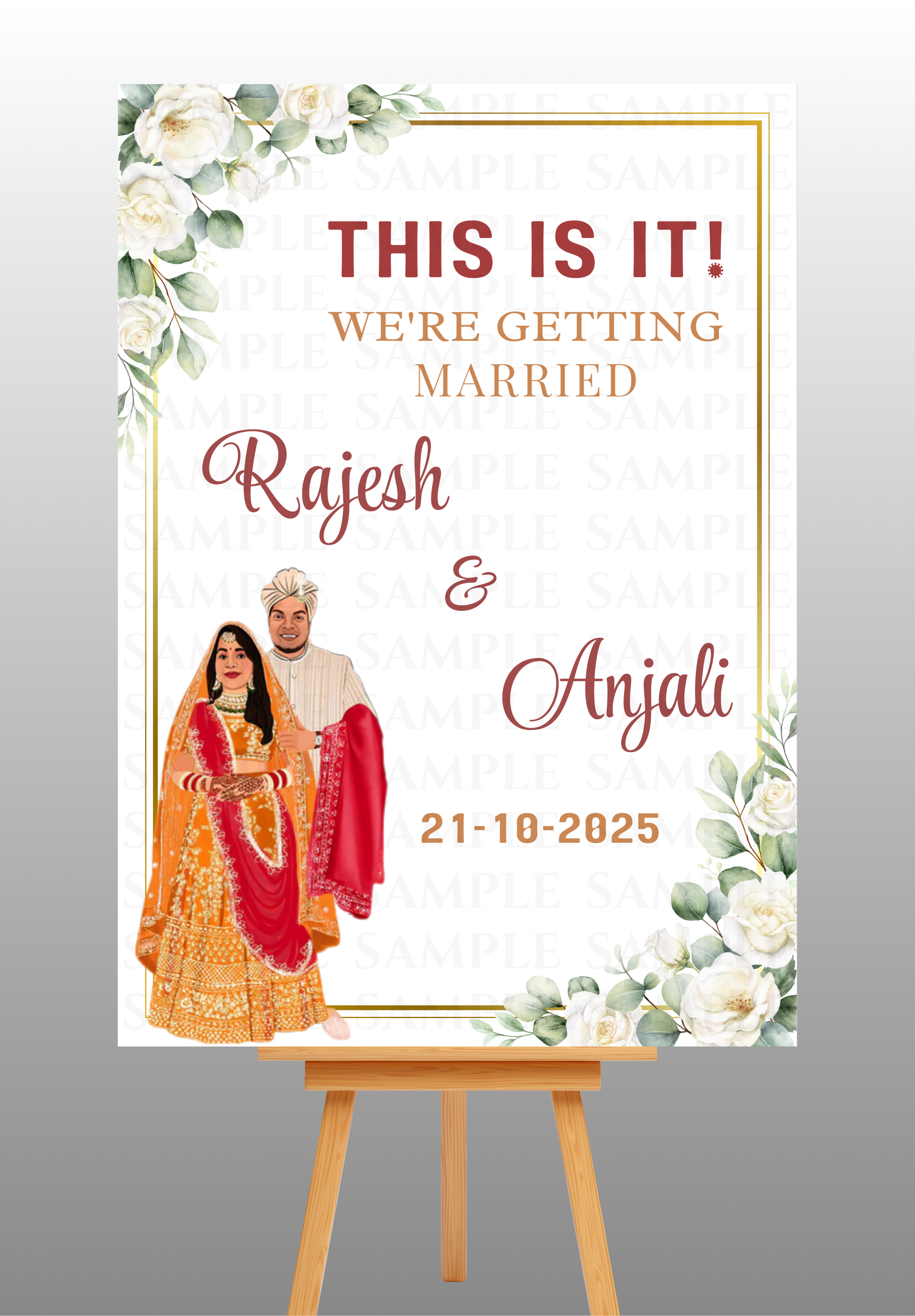 Gold Frame With White Flowers Wedding Welcome Board