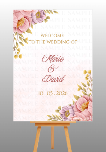 Pink and Purple Floral Wedding Welcome Board