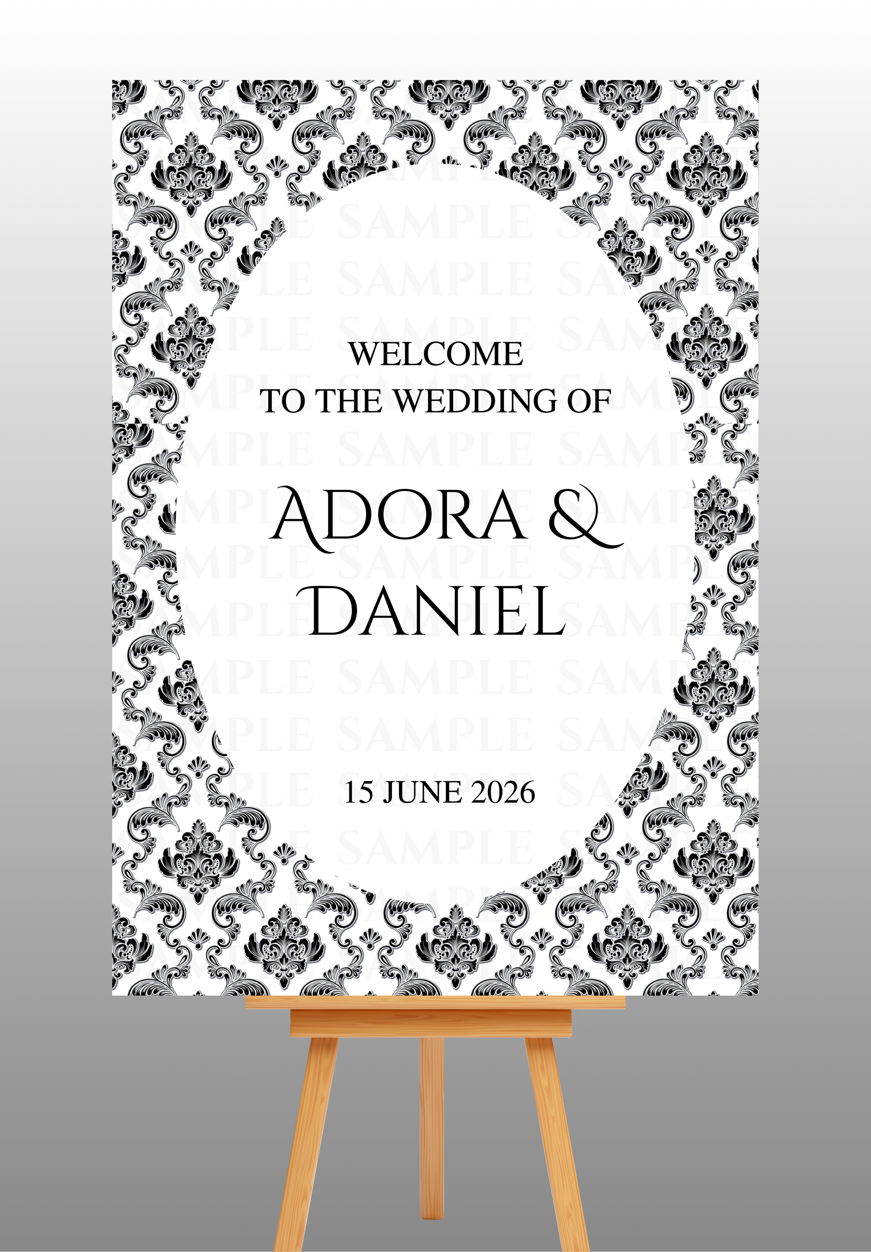 Pattern Background With Oval Frame Wedding Welcome Board