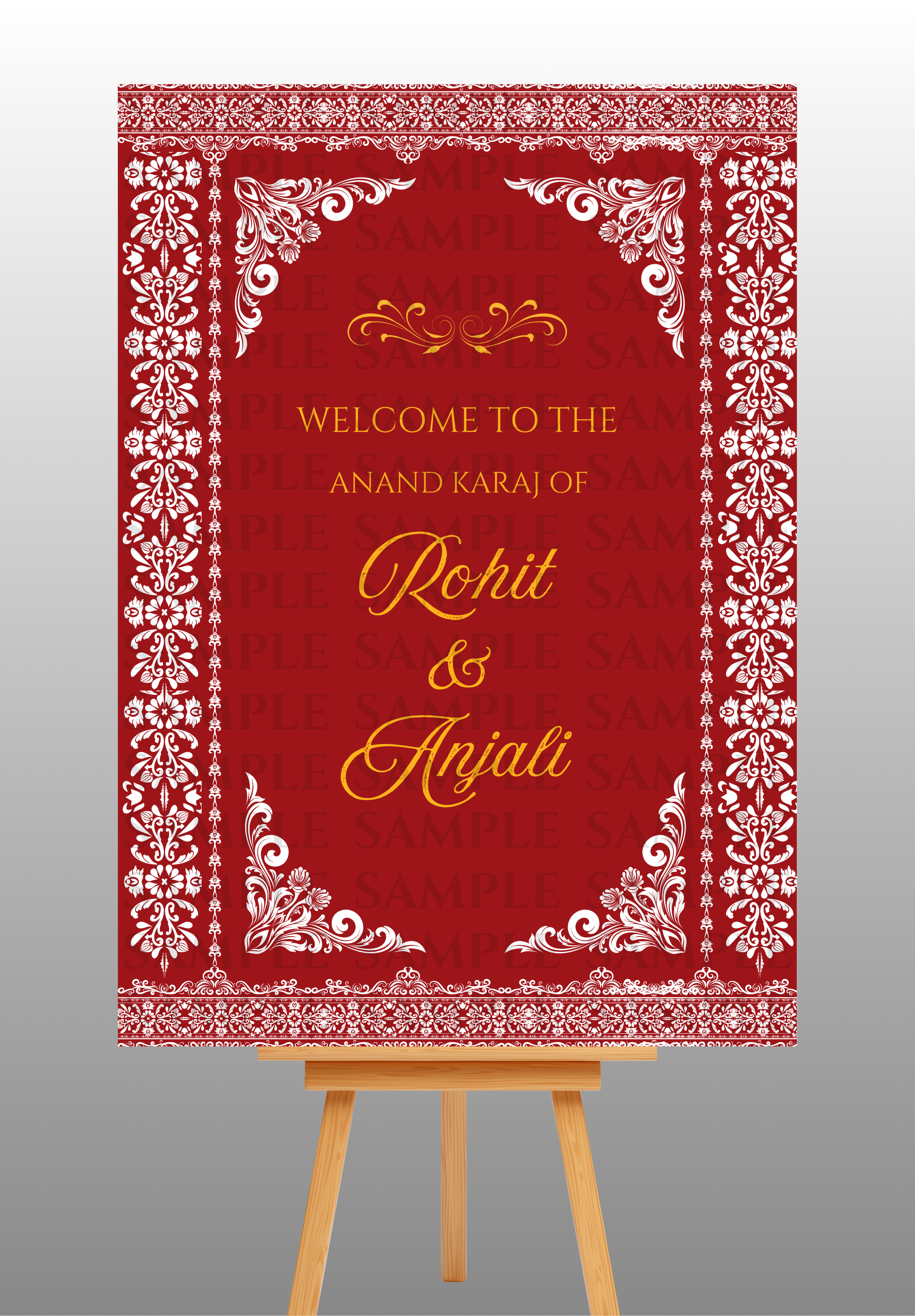 Red and White Elegant Anand Karaj Welcome Board
