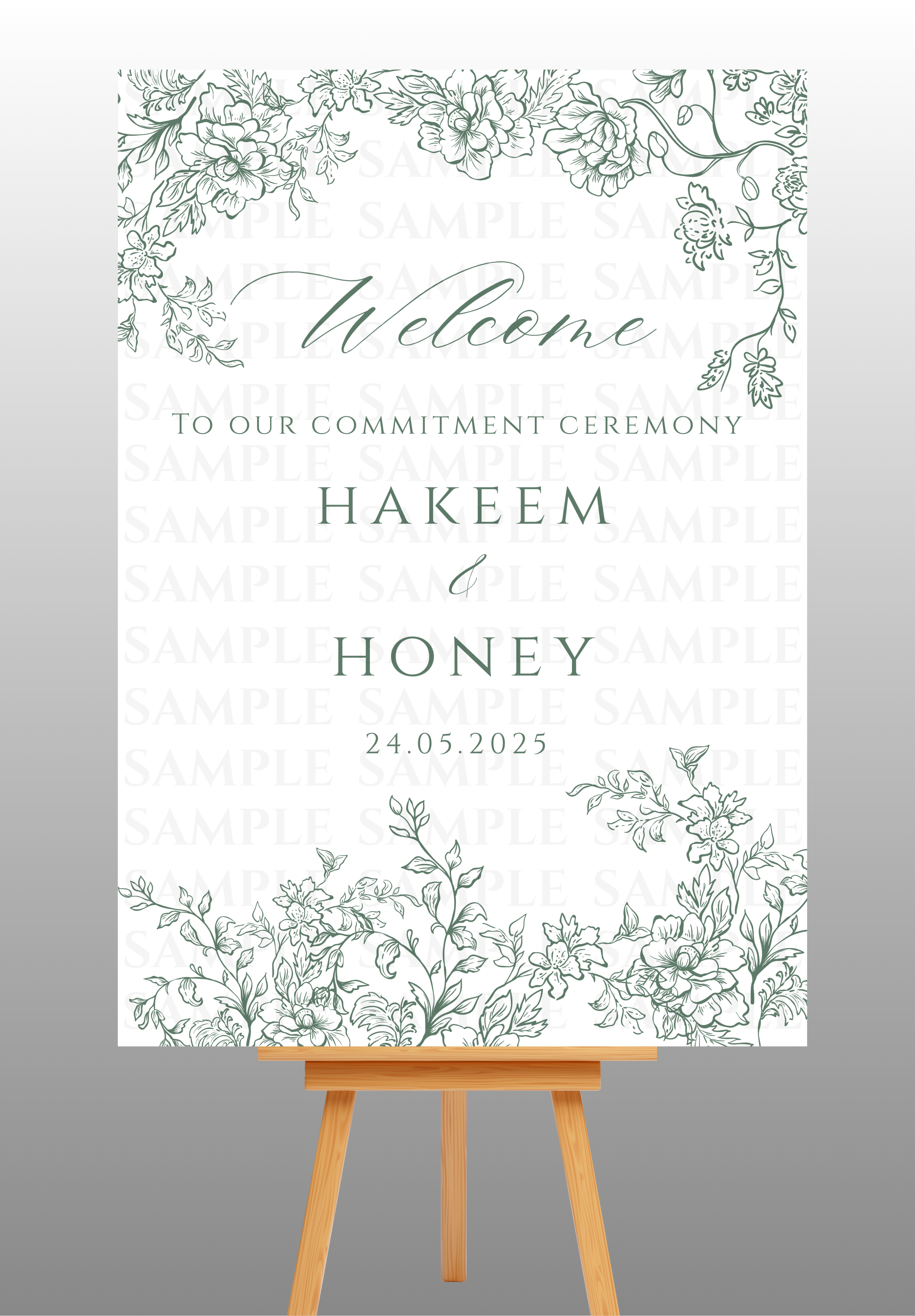 Floral Outline Engagement Welcome Board