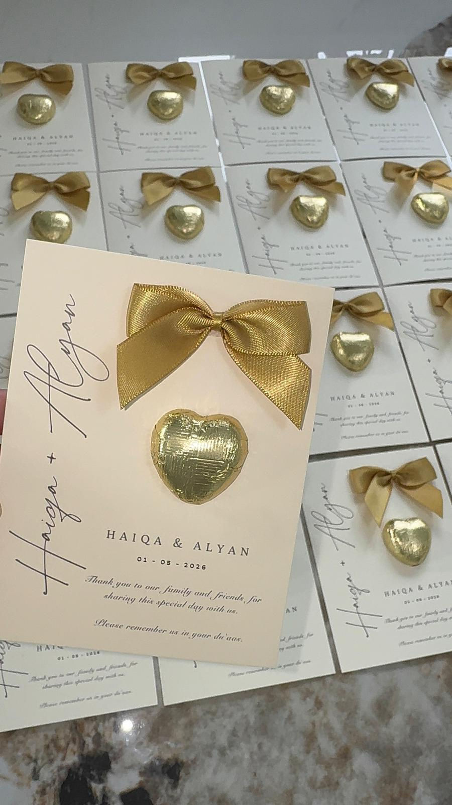 Golden Bow and Heart Chocolate Favours