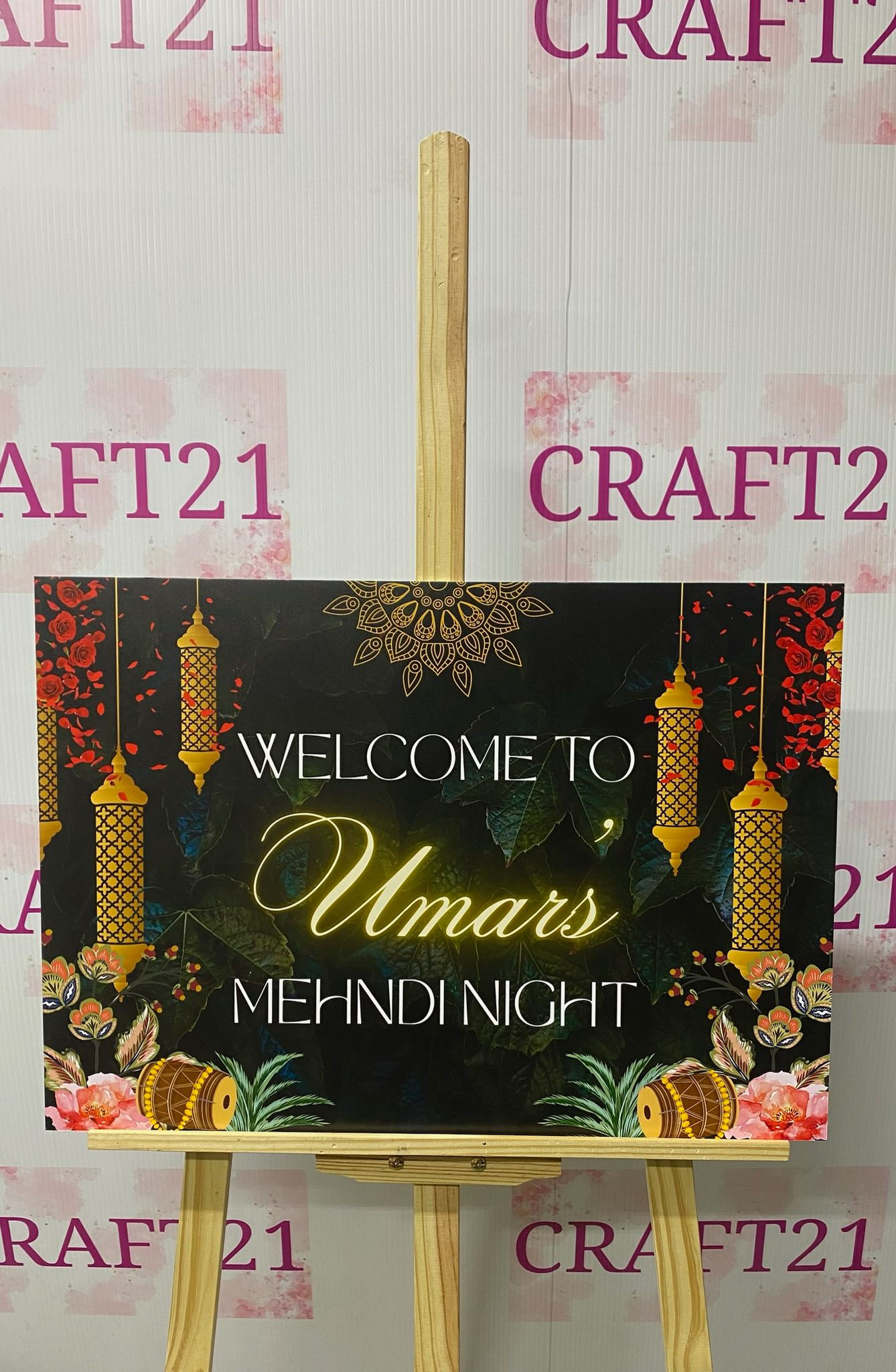 Black Floral Mehndi Welcome Board