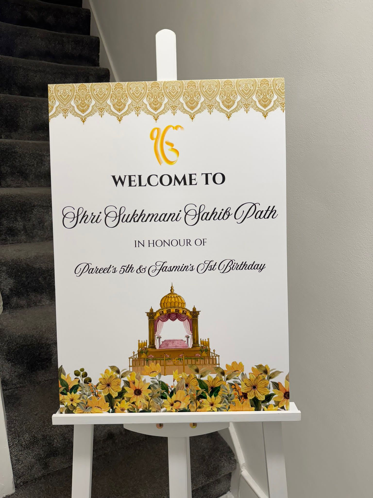 Orange Floral Sri Sukhmani Sahib Path Birthday Welcome Board