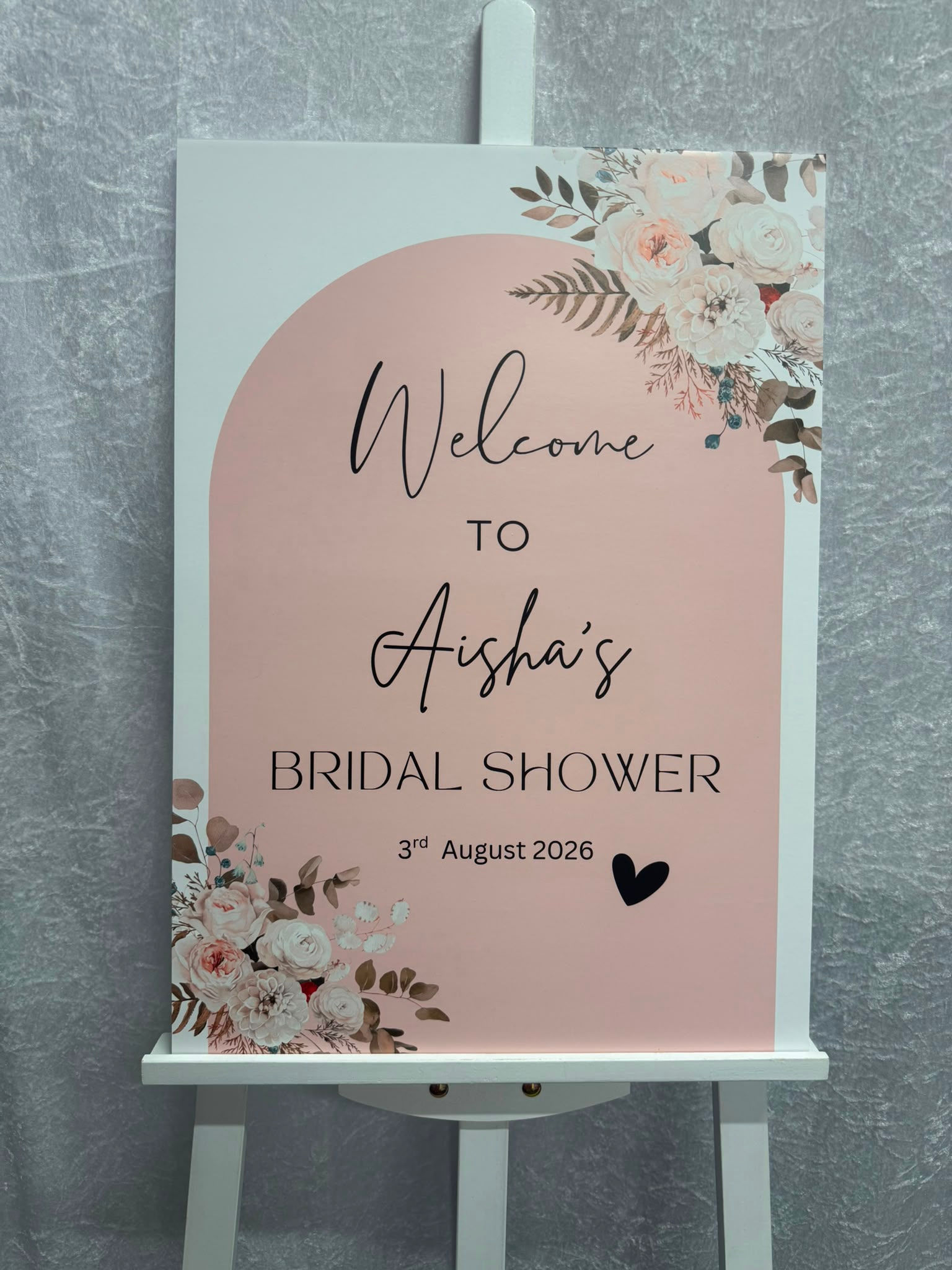 Pink Arch With White Flowers Bridal Shower Welcome Board
