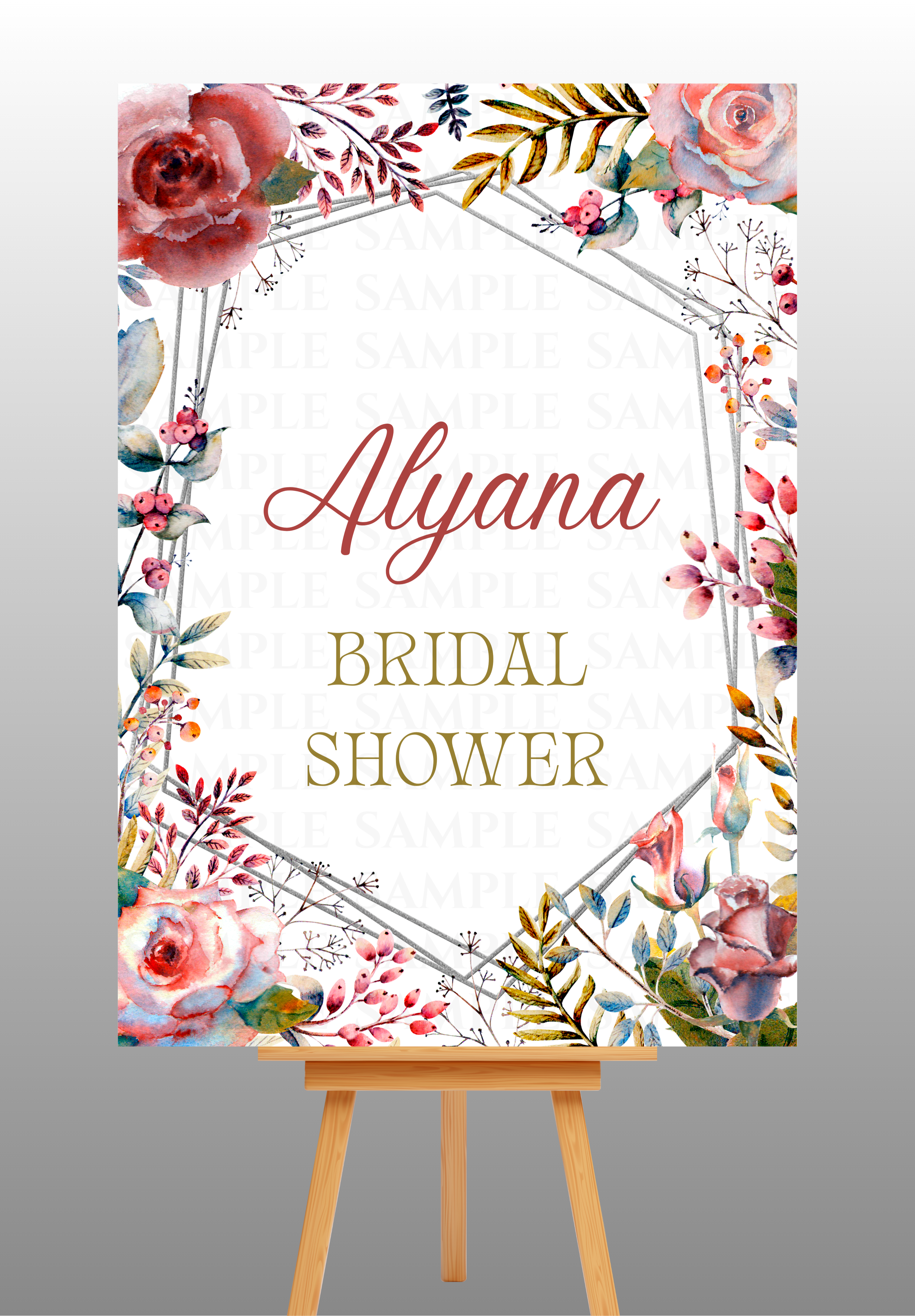 Elegant Red Floral Framed Bridal Shower Welcome Board