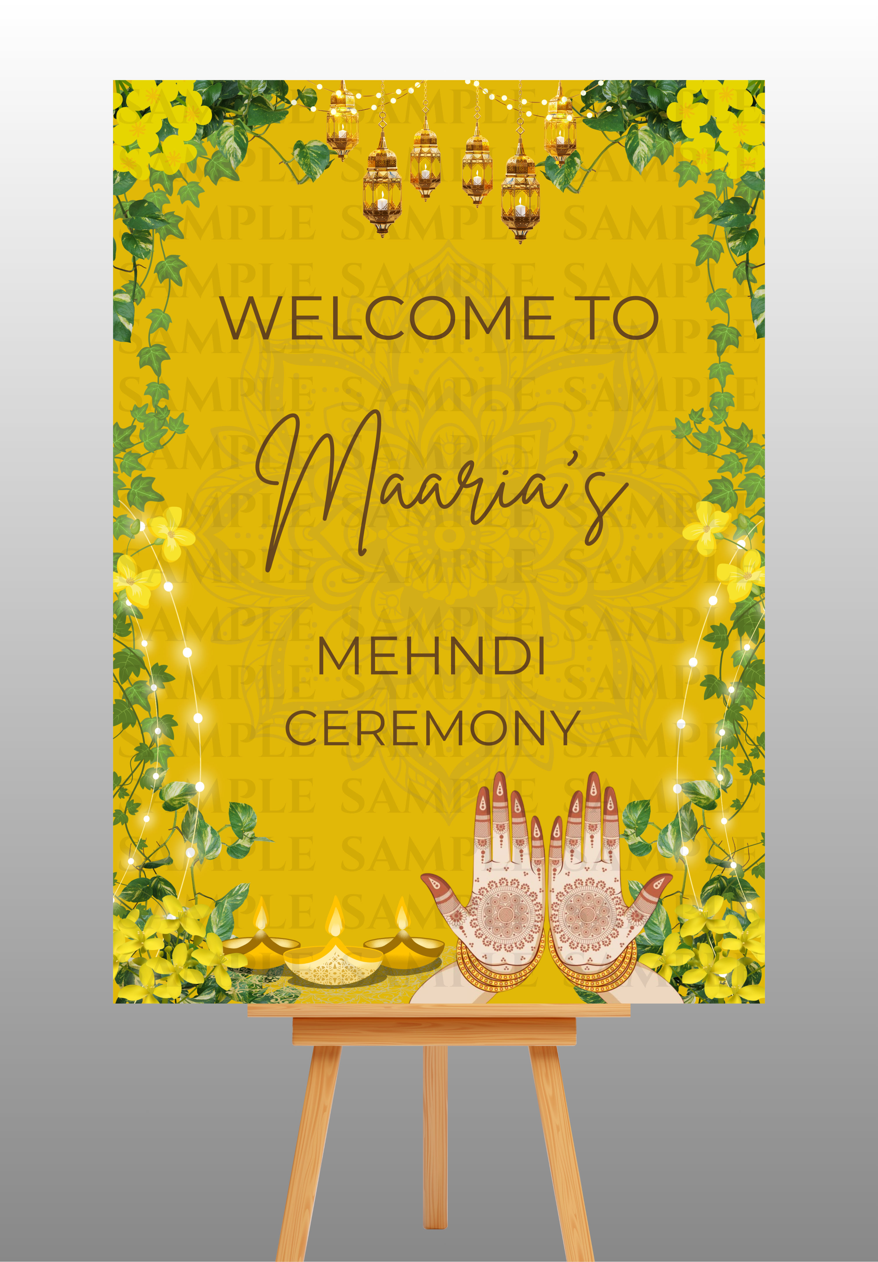 Yellow and Green Mehndi Welcome Board