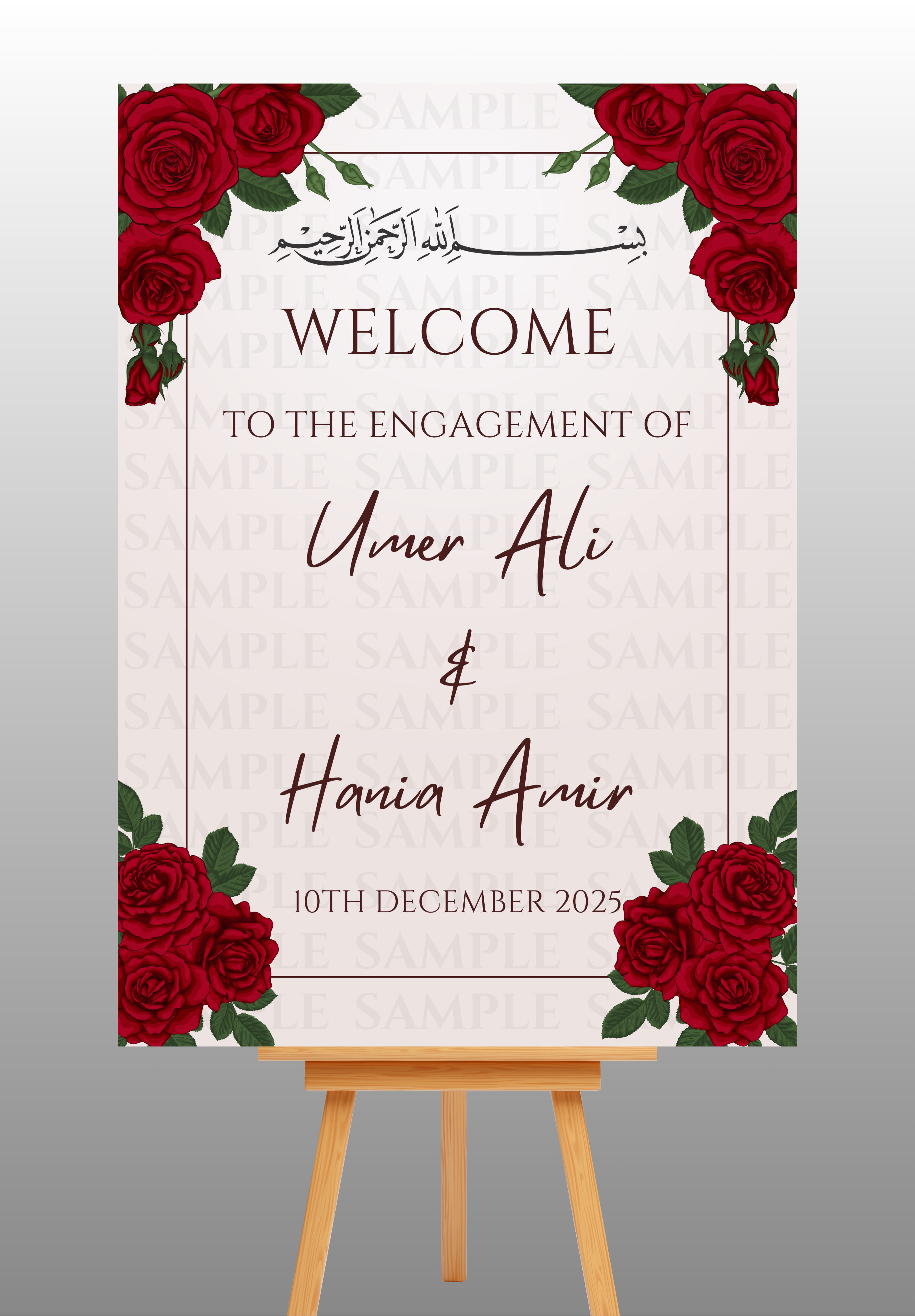 Red Floral Engagement Welcome Board