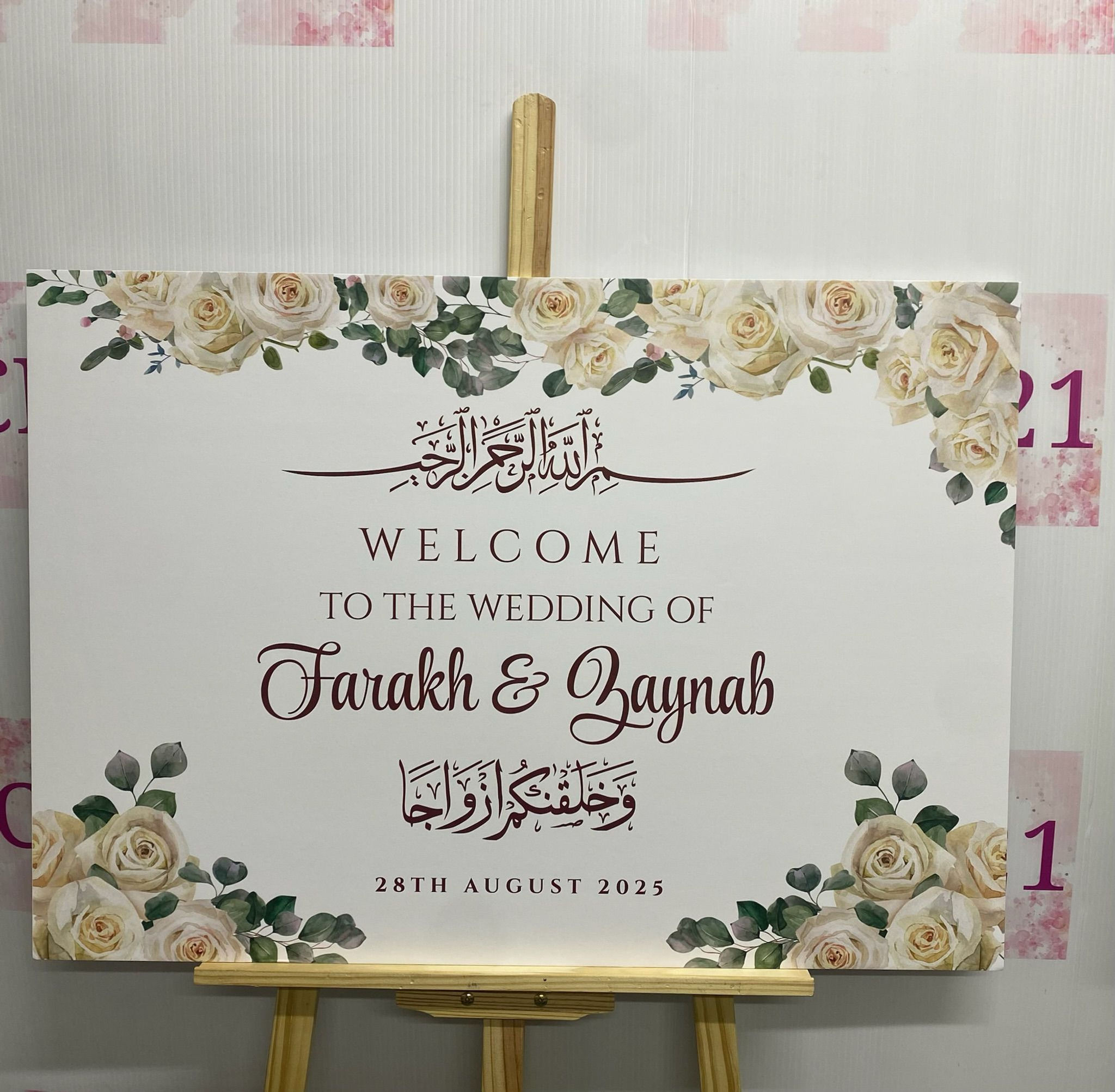 White Rose Theme Wedding Welcome Board