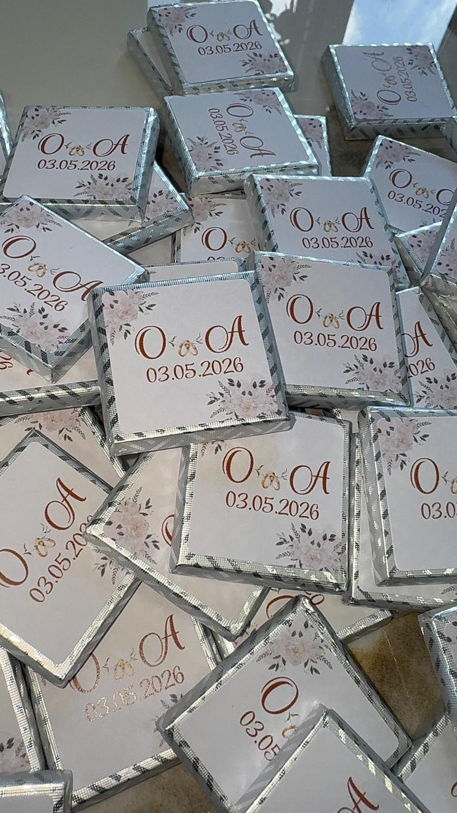 Light Grey Initial Only Square Choc Favours