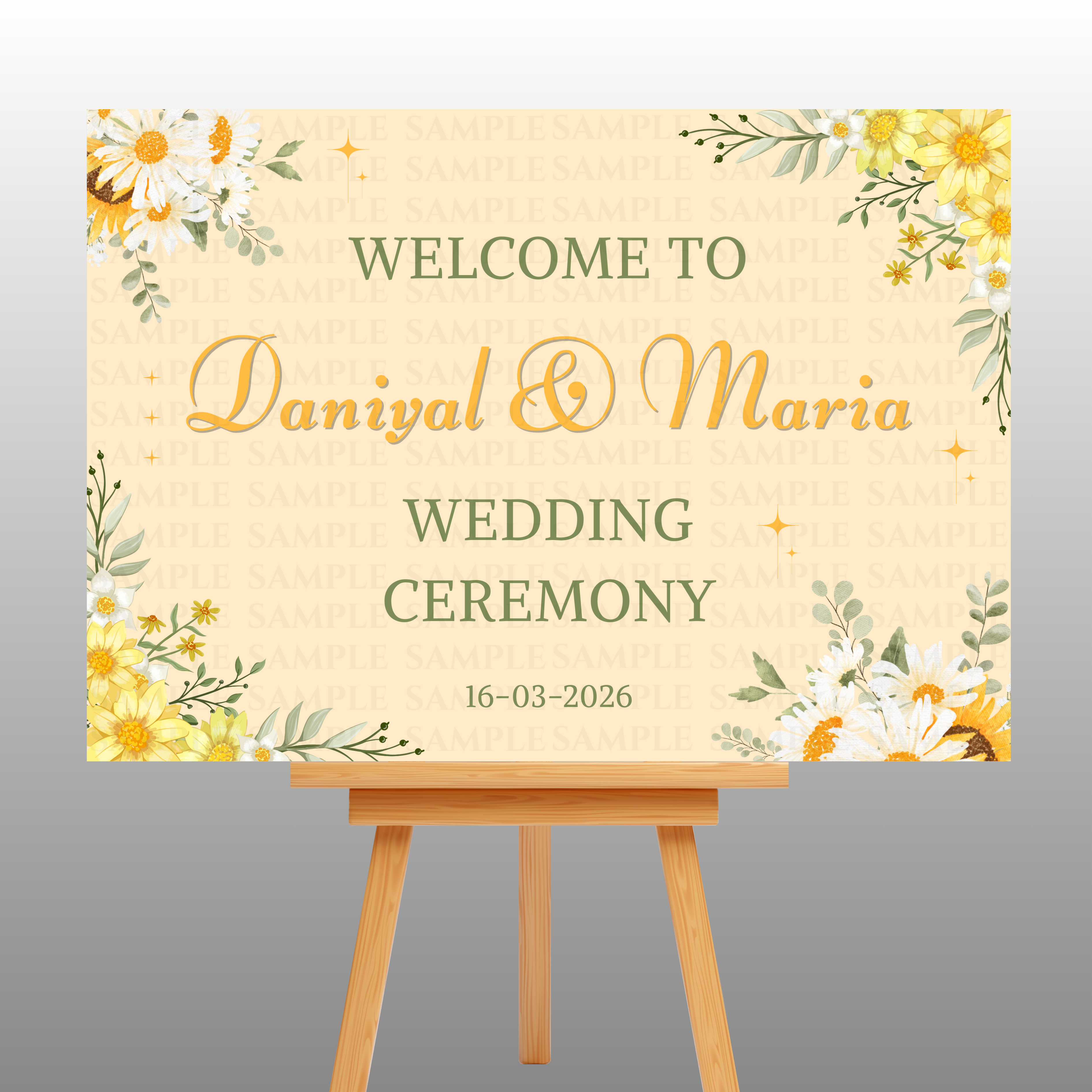 Orange and White Floral Wedding Welcome Board