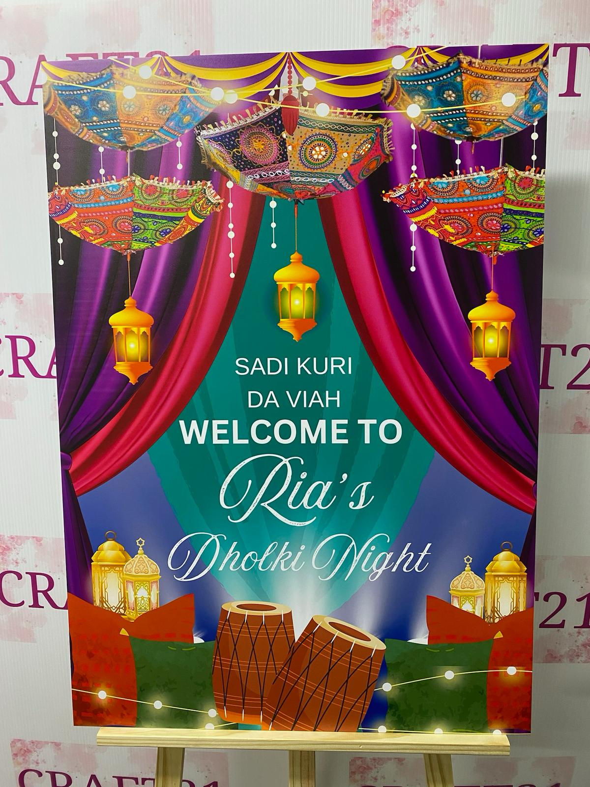 Purple pink with Umbrella's Dholki Welcome Board