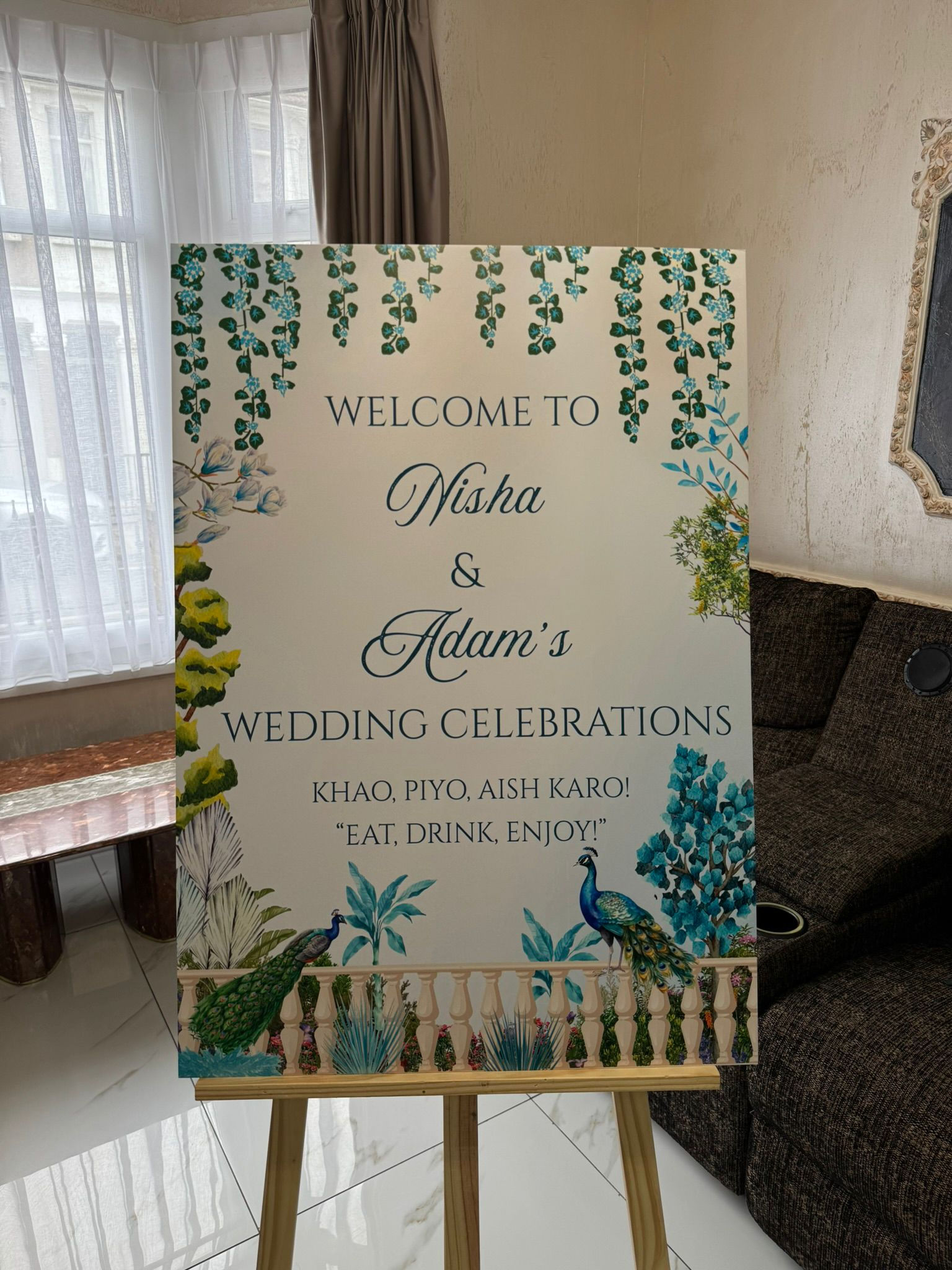 Blue Yellow Green Wedding Welcome Board