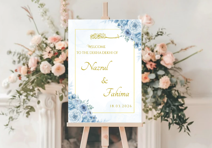 Watercolour Blue Roses Dekha Dekhi Welcome Board