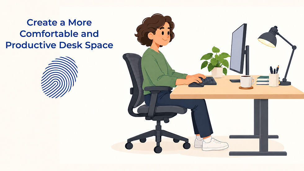 A professional at their ergonomic desk set up.