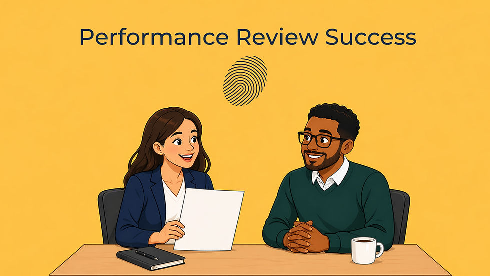 Two professionals having a successful performance review