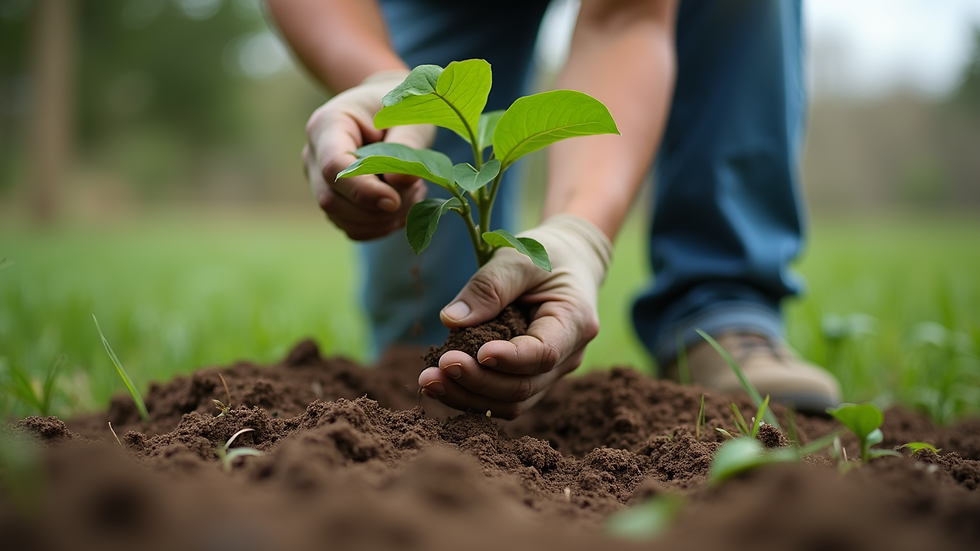 Close-up view of a nonprofit volunteer planting a tree outdoors